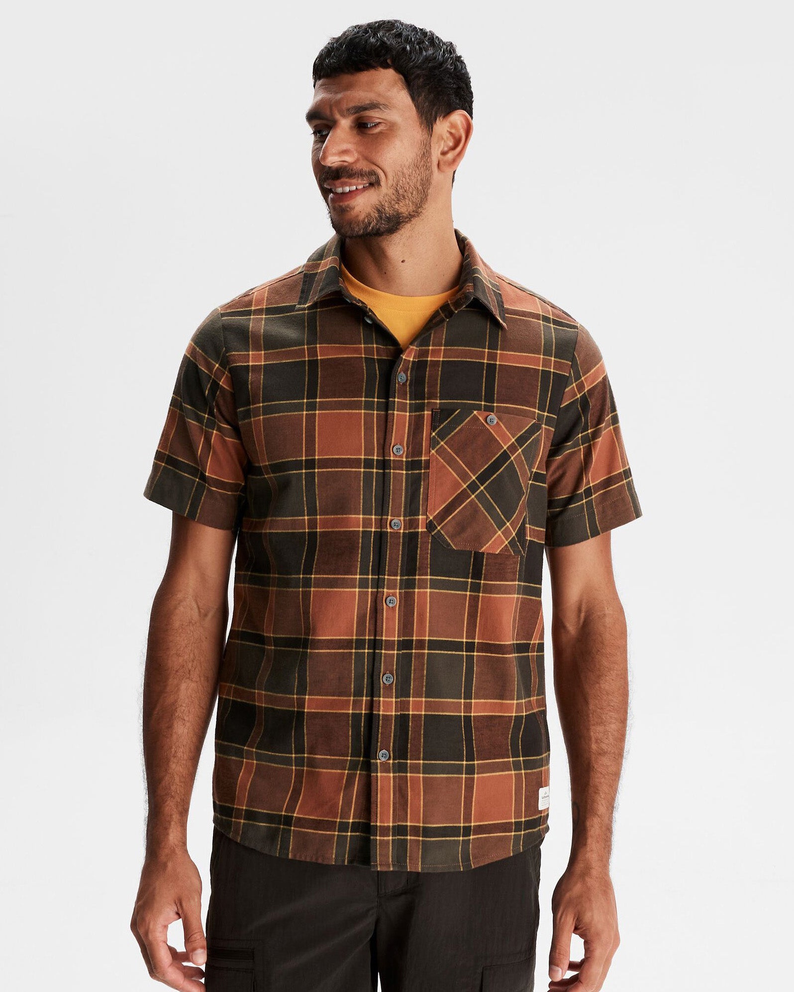 Men's Fyfe Short Sleeve Shirt - Redwood Plaid Flannel Button Down Casual Shirt for Outdoor Activities & Everyday Wear