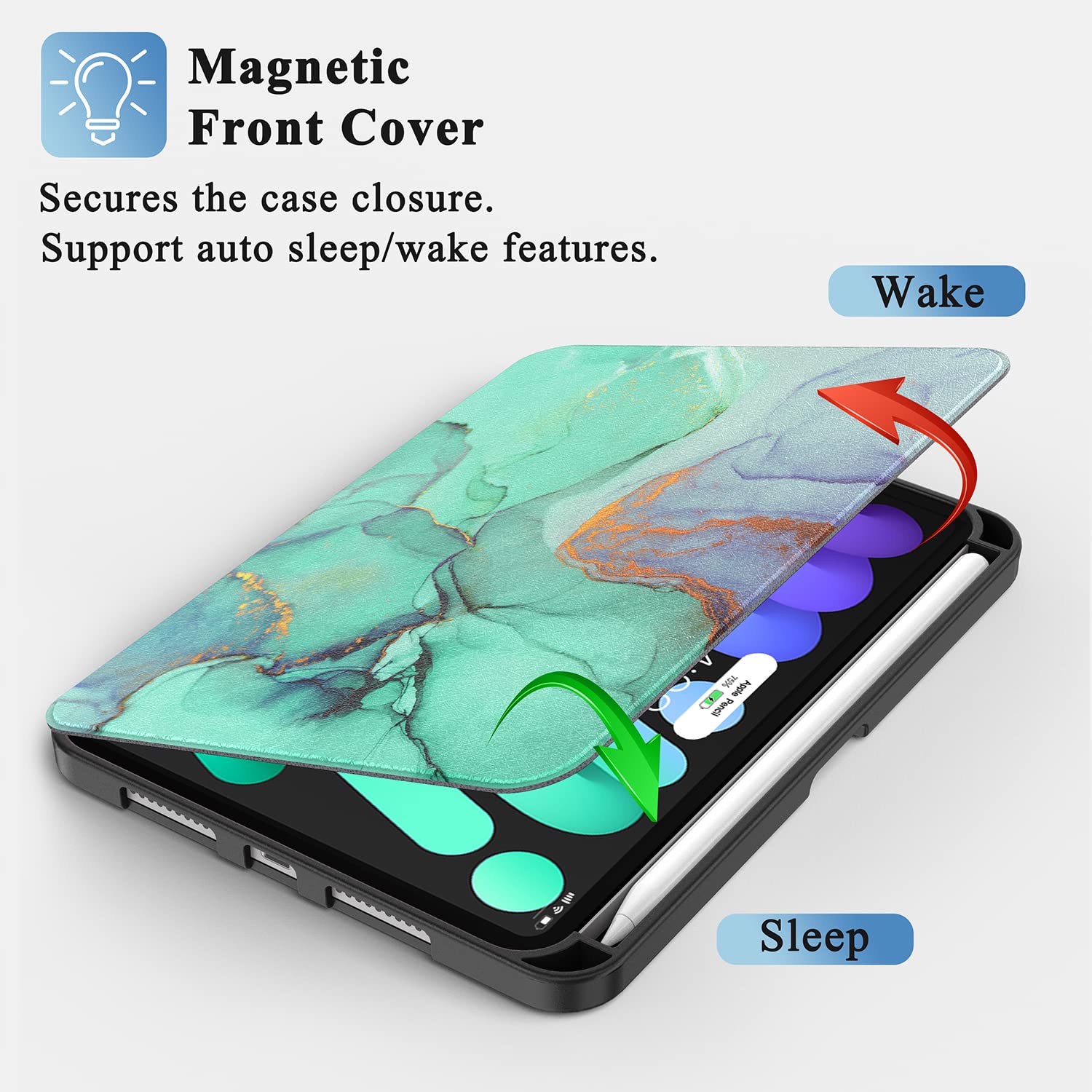 Supveco Slim Protective Case for iPad Mini 7 (A17 Pro) 2024 & iPad Mini 6 2021 8.3 Inch - Soft TPU Back Cover with Pencil Holder & Auto Wake/Sleep Feature - Perfect for Work, School & Travel - Green