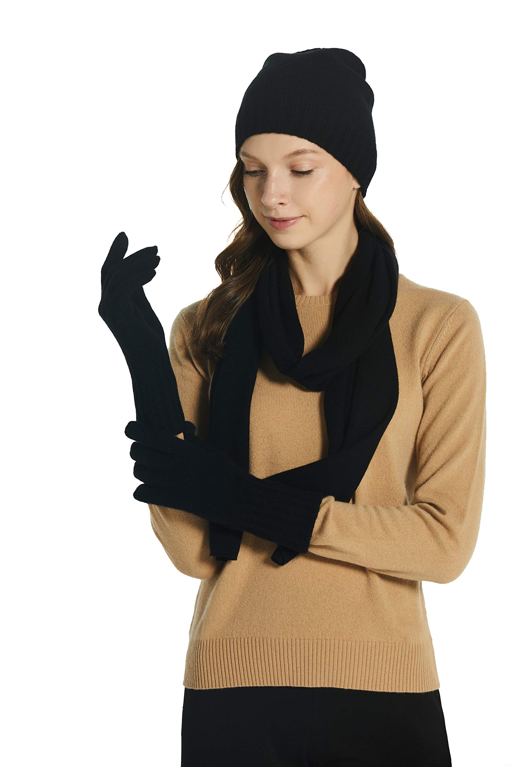 EURKEA Women's 100% Pure Cashmere Scarf, Gloves & Beanie Hat Gift Set - Winter Warm Accessories for Cold Weather, Christmas Gifts for Her