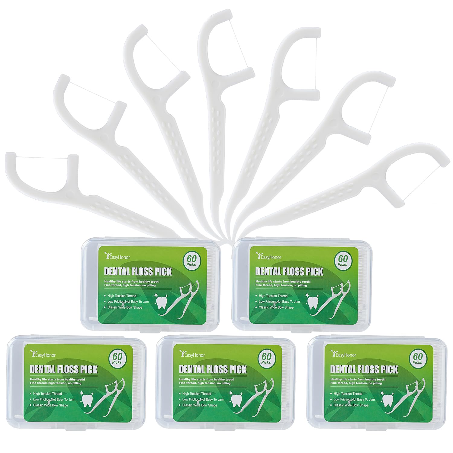 **300 Count Dental Floss Picks with 5 Travel Cases - Disposable Floss Sticks for Teeth Cleaning, Oral Hygiene & On-the-Go Care - Includes 1 Mini Toothpick Box (Perfect for Travel, Office & Daily Use)**