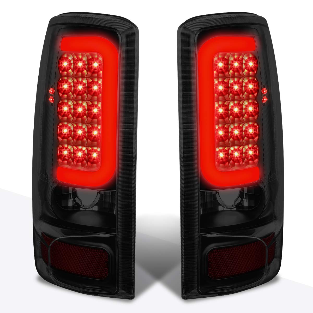 PM PERFORMOTOR 3D LED C-Shape Tail Lights Brake Lamps Assembly - Black Housing & Smoked Lens - Compatible with 2000-2006 Chevy Tahoe & GMC Yukon - Upgrade Your Truck's Style & Night Visibility