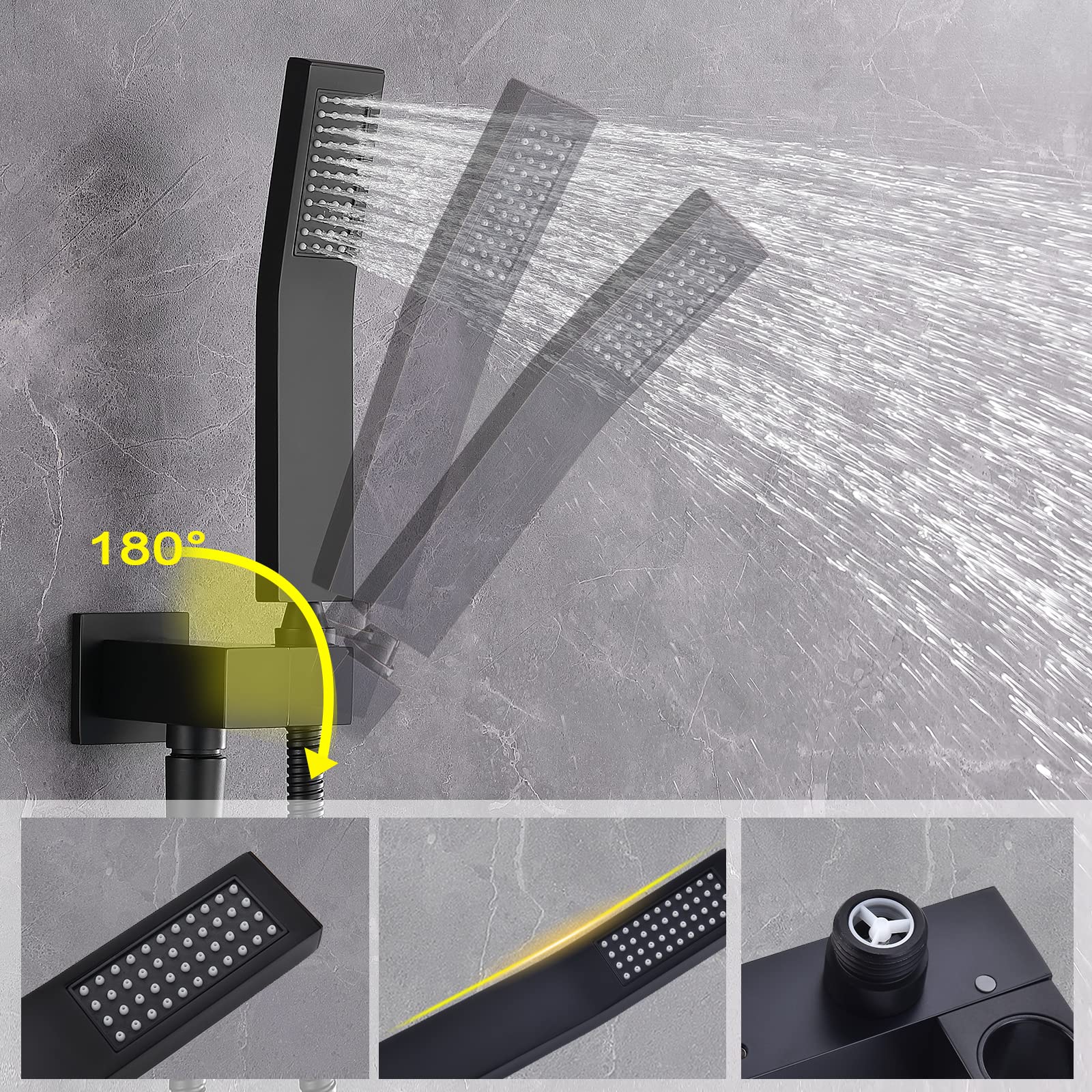 12 Inch High Pressure Matte Black Brass Rainfall Shower System with Handheld Spray - cUPC Certified Mixer Valve Set for Luxurious Bathroom Experience | Perfect for Master Bath, Spa Retreat & Modern Home Renovation
