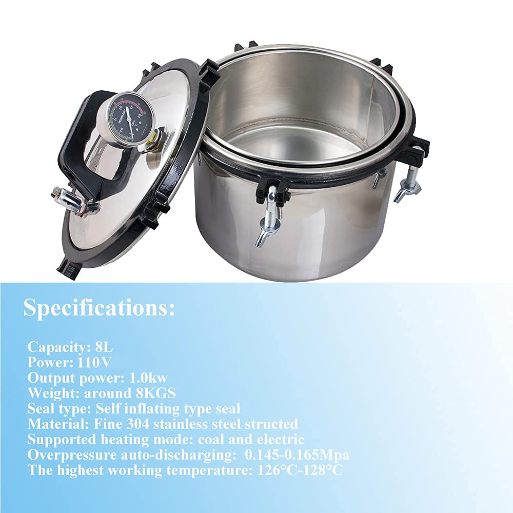 EustomA 8L Mini Autoclave - Desktop Steam Sterilizer for Lab Equipment | High Temperature Pressure Sterilization | Perfect for Dental Clinics, Tattoo Shops & Medical Laboratories
