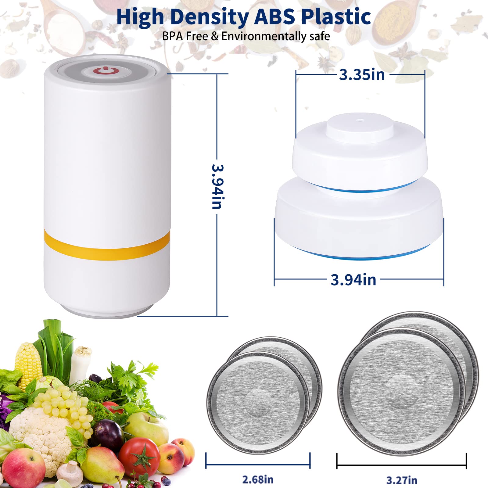 Electric Mason Jar Vacuum Sealer Pump Kit - Compatible with Wide Mouth Jars & Food Saver Machines | Preserve Freshness for Meal Prep, Canning & Long-Term Food Storage
