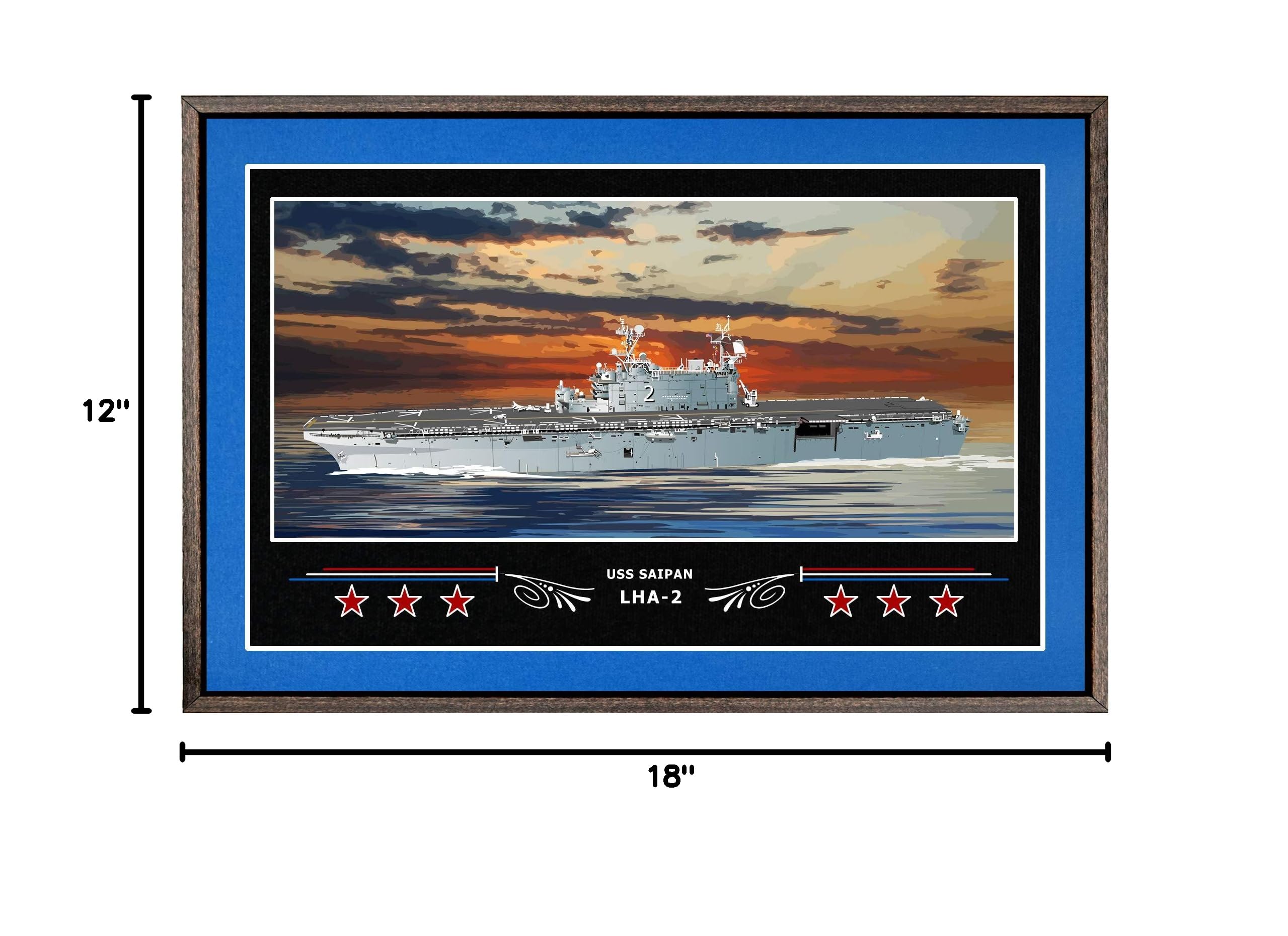 USS Saipan LHA-2 Navy Emporium Box Framed Canvas Art - Blue Military Wall Decor for Home, Office & Man Cave