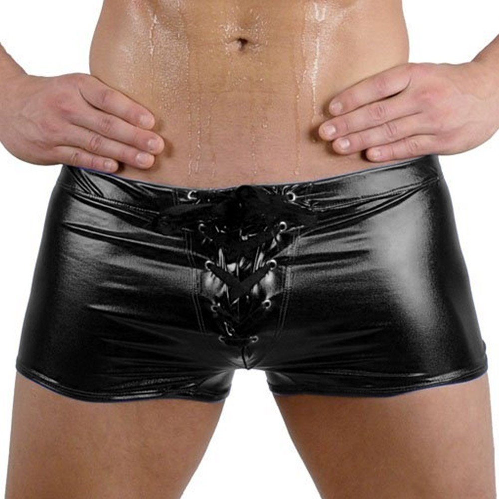 iEFiEL Men's Glossy Disco Hotpants - Stretchy Drawstring Boxer Briefs & Shorts for Dance, Party, and Nightclub Wear