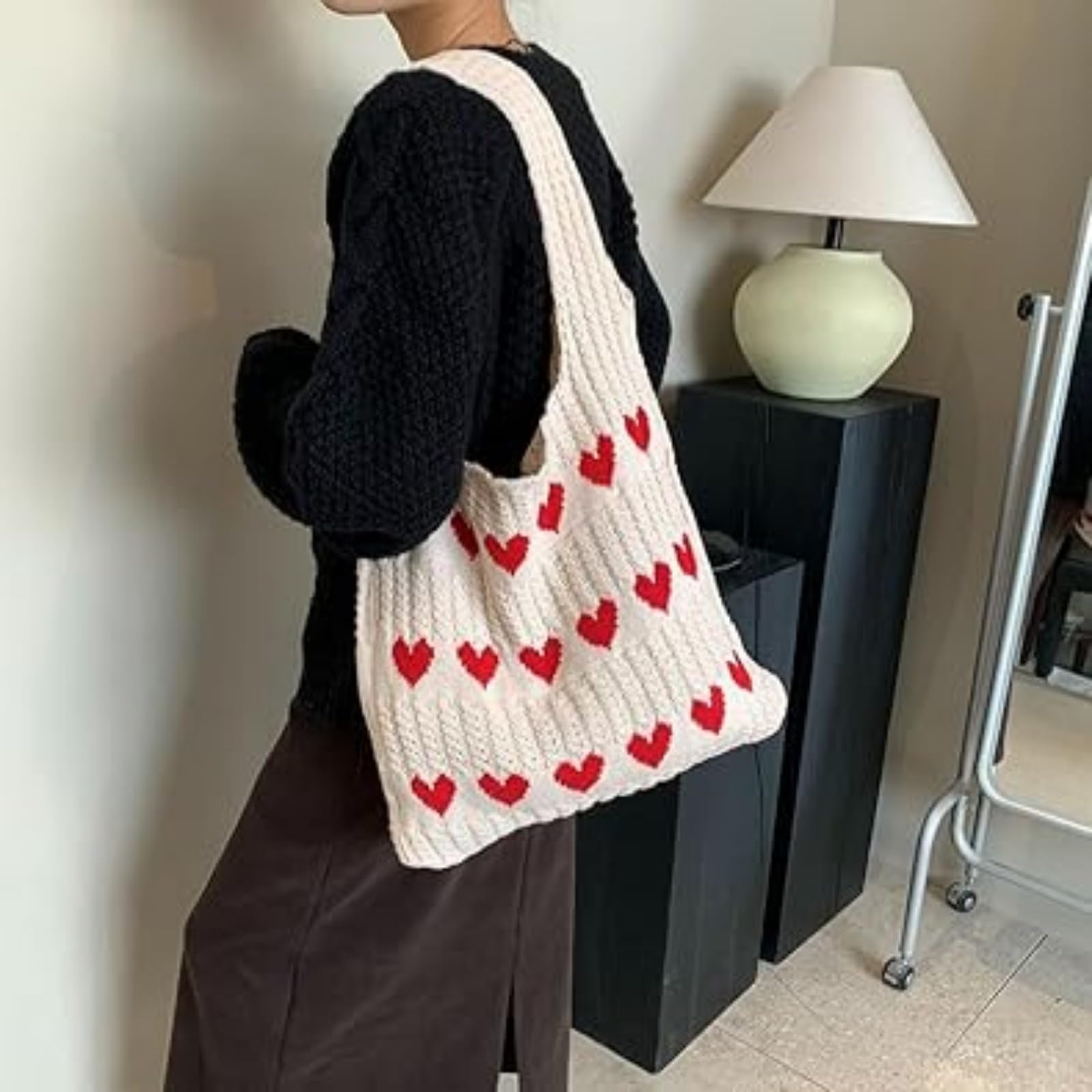 Boho Crochet Tote Bags for Women - Heart-Shaped Beach Handbags, Knit Vacation Purse, Aesthetic Casual Love Hobo Bags | Perfect for Beach Trips, Summer Outings & Boho Fashion Accessories