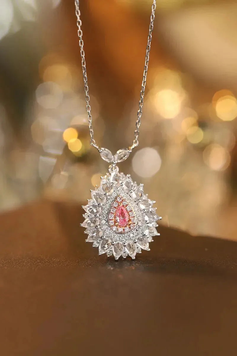 18K White Gold Pink Diamond Pendant Necklace for Women - Romantic Real Natural Diamond Jewelry Gift for Anniversary, Valentine's Day & Special Occasions