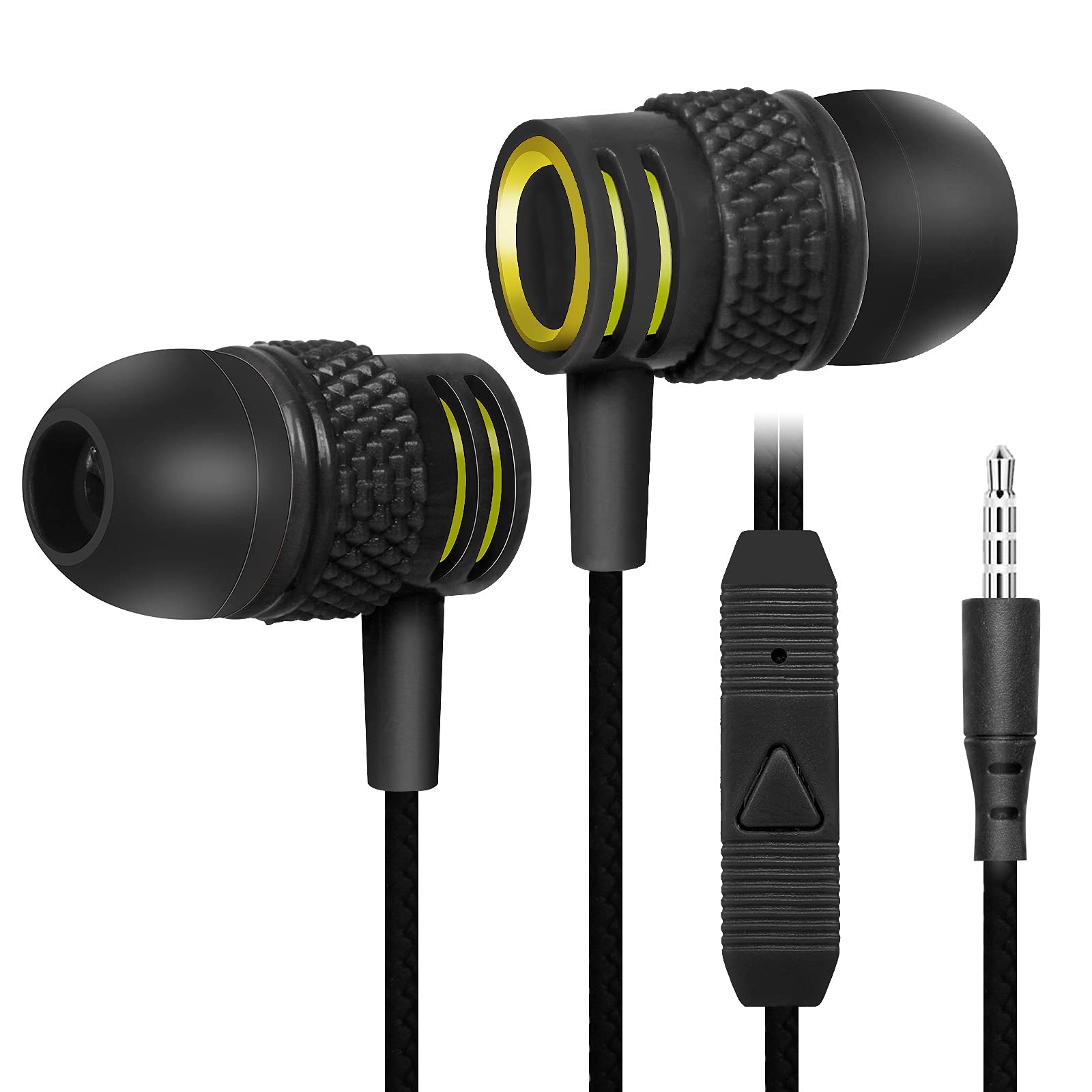 UrbanX Set of 4 R2 Wired in-Ear Headphones with Mic - Compatible with Xiaomi Redmi 7 - Tangle-Free Cord, Noise Isolating Earphones, Deep Bass, Soft Silicone Tips - Perfect for Commuting, Workouts & Gaming