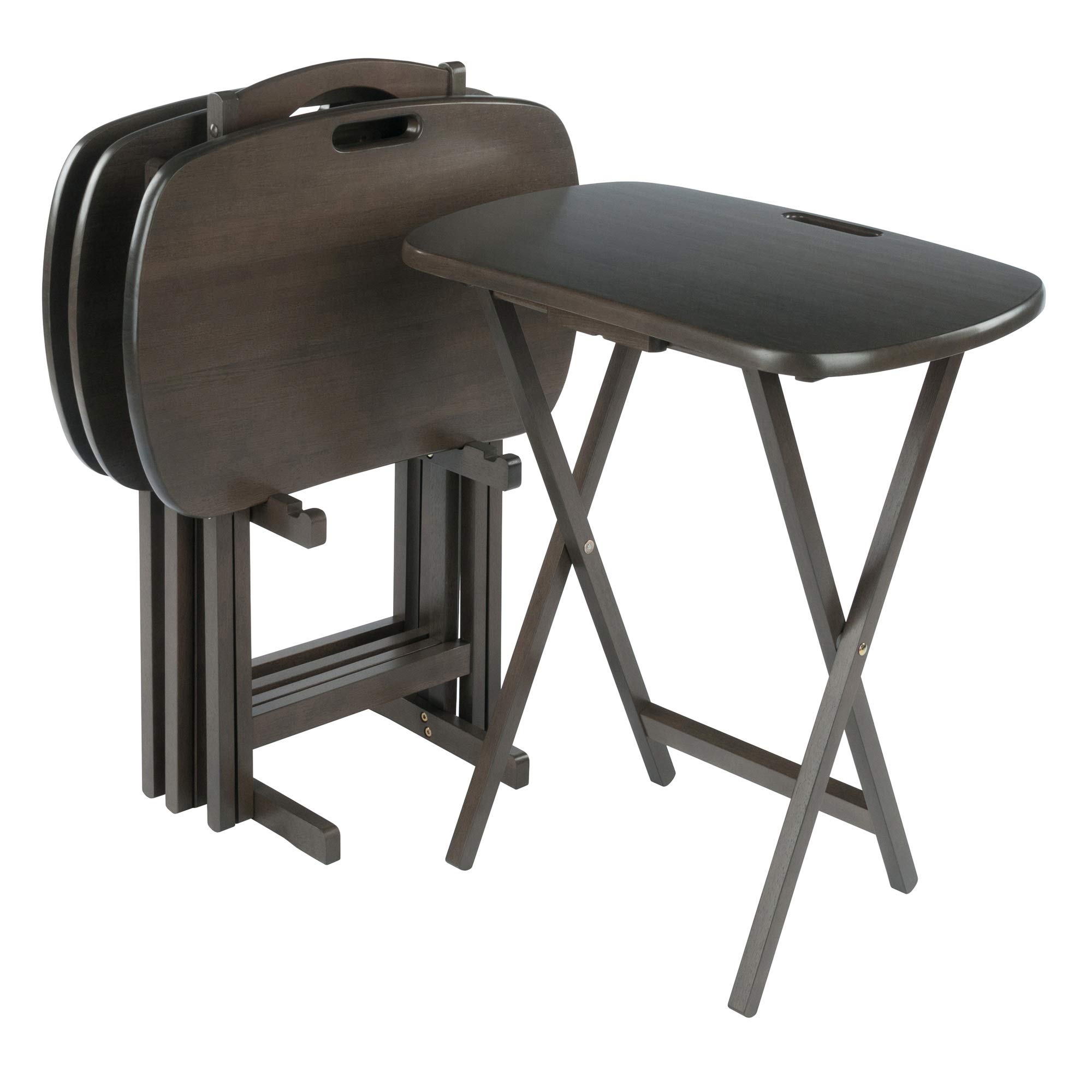 Ergode Wood Dylan 5-Piece Folding Snack Table Set with X-Frame Base - Durable & Stylish Side Tables with Upright Stand, Easy Assembly - Perfect for Living Room, Patio, Outdoor Entertaining & Small Space (Gray)