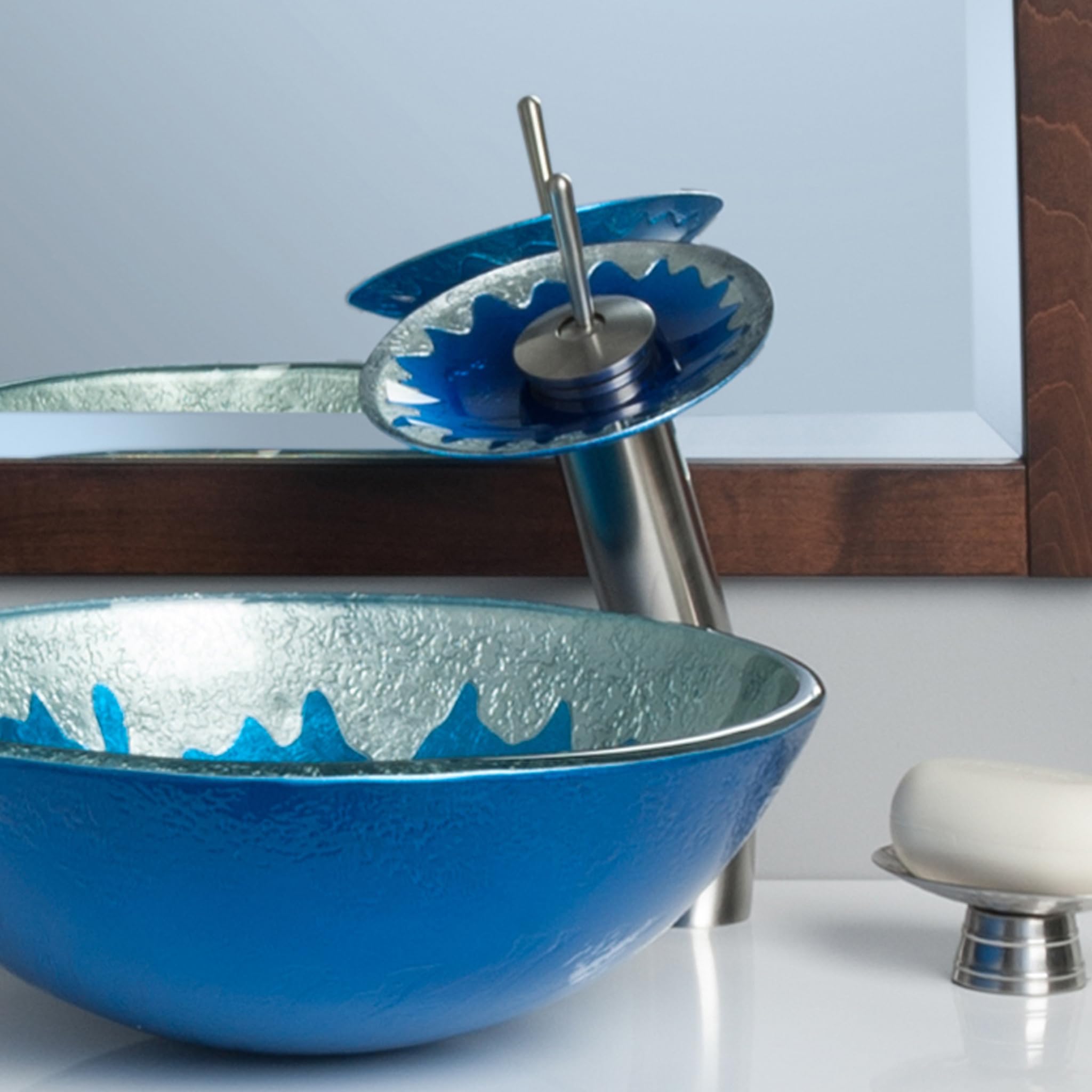 Novatto DIACCIO Modern Glass Vessel Bathroom Sink - Round Above Counter Basin for Vanity, Powder Room & Bathroom Decor - Perfect for Contemporary Home & Hotel Renovation