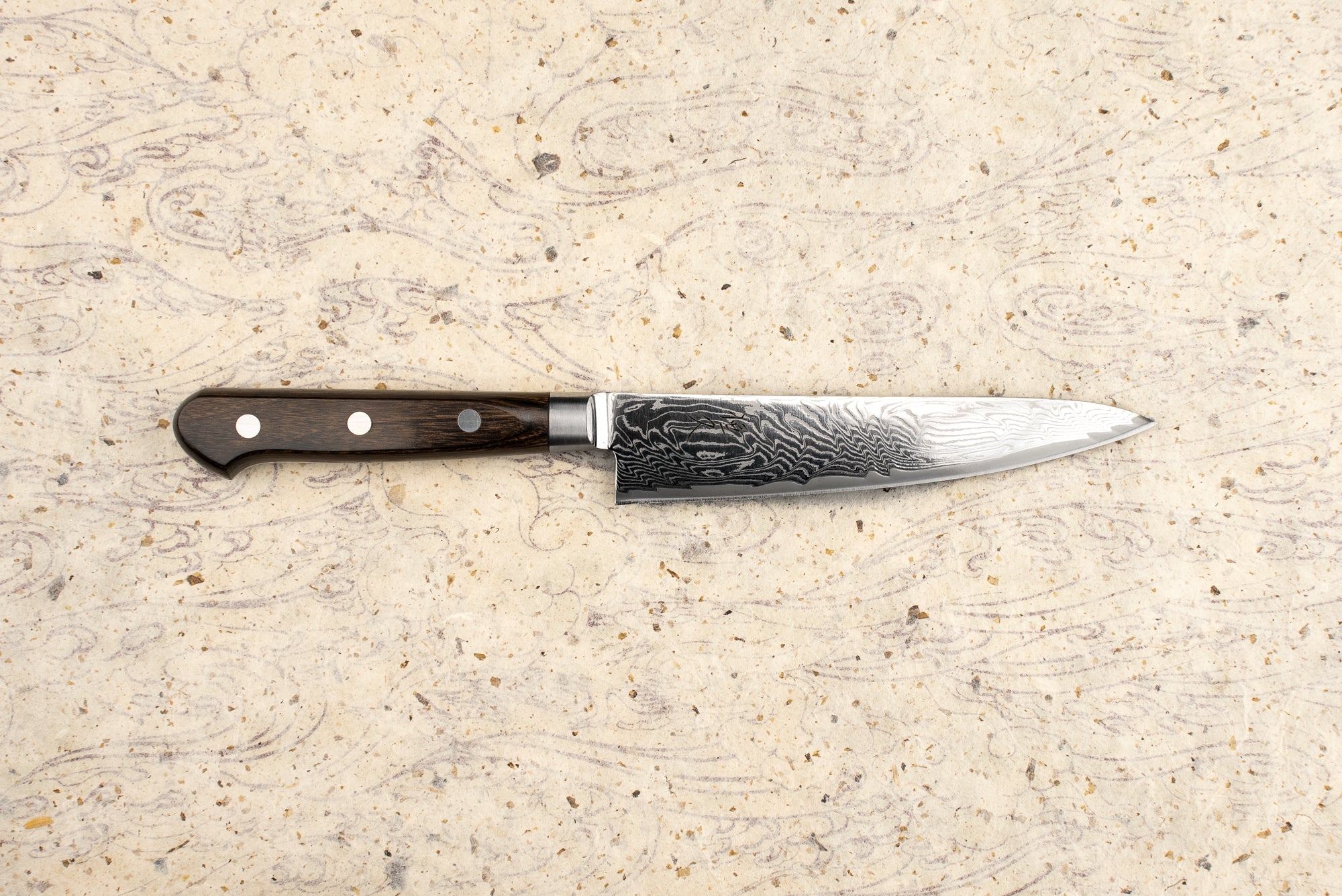 Premium Tsunehisa AUS10 Jukyu Wave Damascus 135mm Petty Knife - Japanese Western Style Utility Knife for Slicing, Peeling & Precision Kitchen Tasks