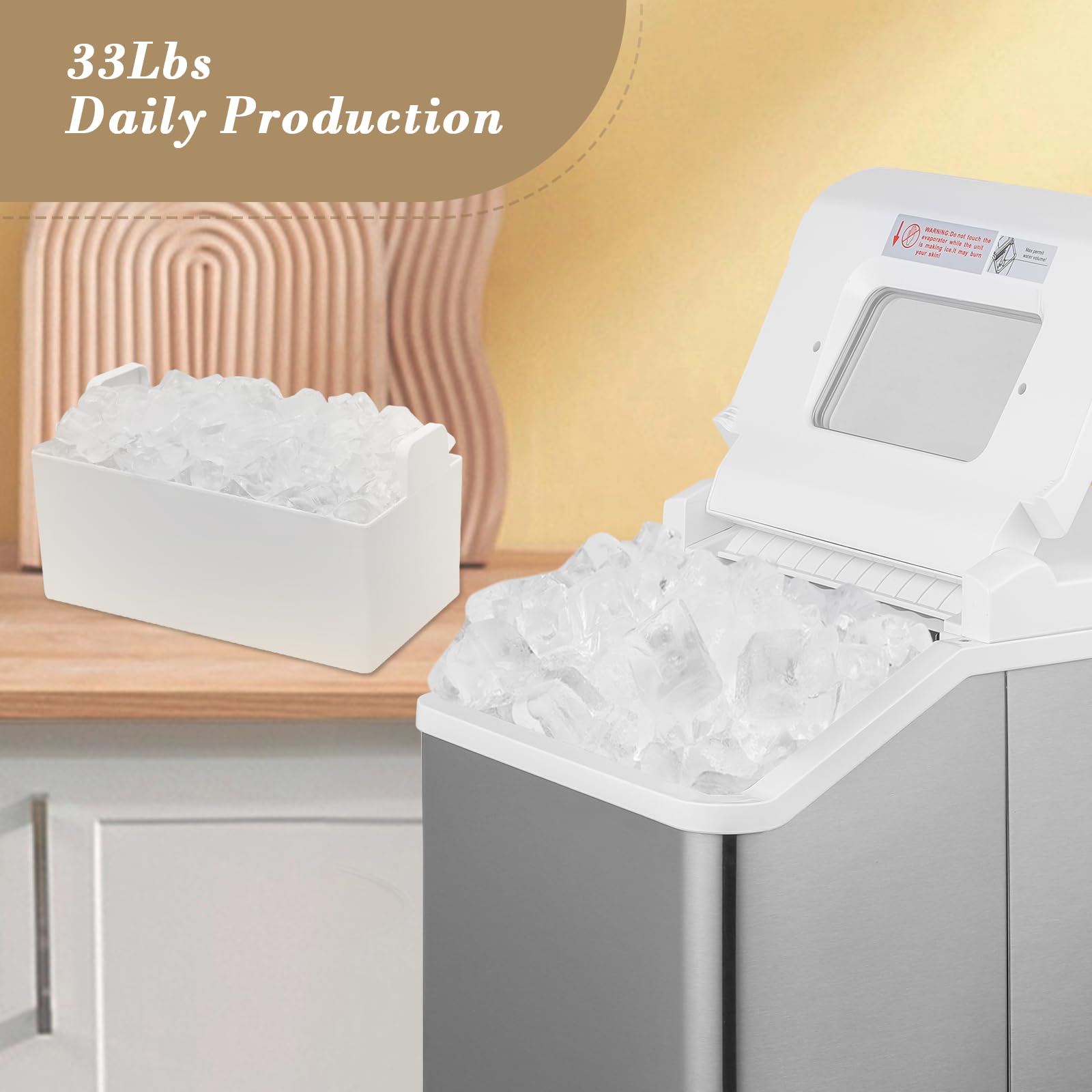 Portable Countertop Ice Maker - 32 Cubes in 20 Minutes, 33lbs Daily Output, Self-Cleaning with Ice Basket & Scoop - Compact Mini Ice Machine for Home, Kitchen, Office, Party, RV & Outdoor Camping - White