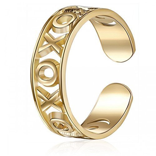10K Yellow Gold Toe Ring - XOXO Love Design, One Size Fits All, Real 10K Gold Jewelry for Beach, Pool, Summer Outfits & Pedicure Showcase