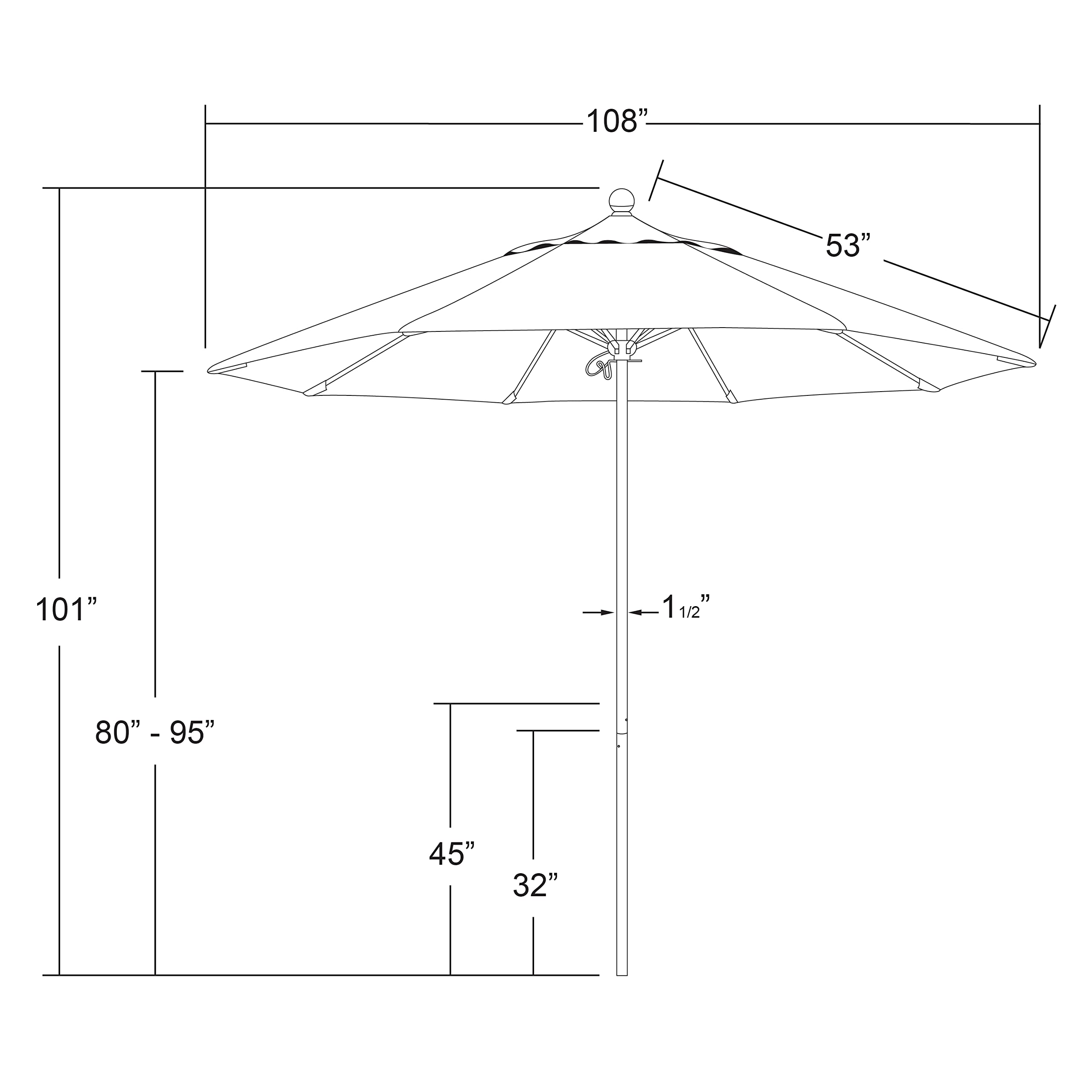 9' Round California Umbrella with Aluminum/Fiberglass Frame - Push Button Open, Silver Pole & Durable Olefin Fabric - Perfect for Patio, Poolside, and Outdoor Dining Areas