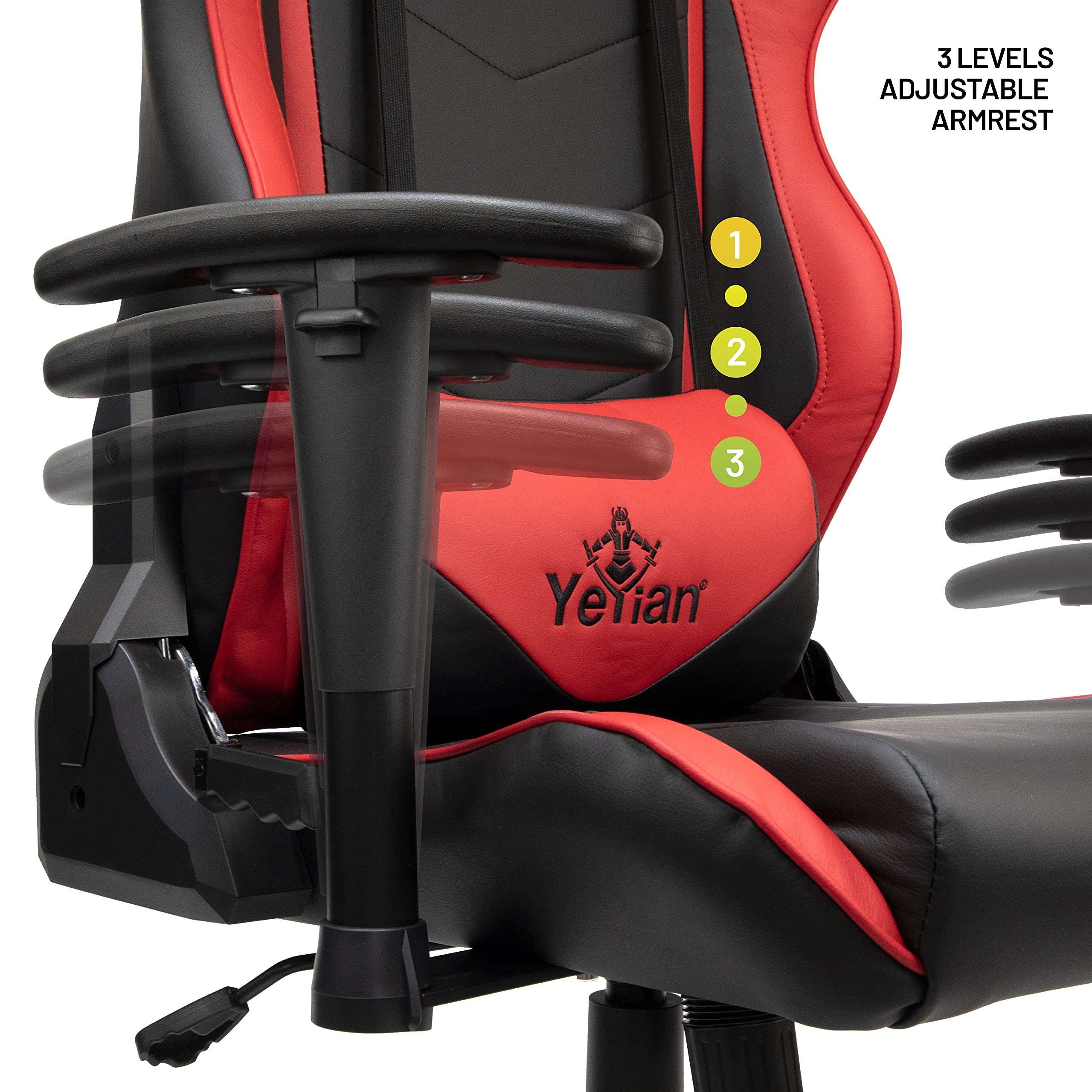YEYIAN Ergonomic Gaming Chair with Lumbar Support - Adjustable Reclining PC Racing Seat for Esports, Office & Home - High Back Computer Chair with Headrest, Soft Cushion & 330lbs Capacity (Red) - Perfect for Long Gaming Sessions & Work from Home Comfort