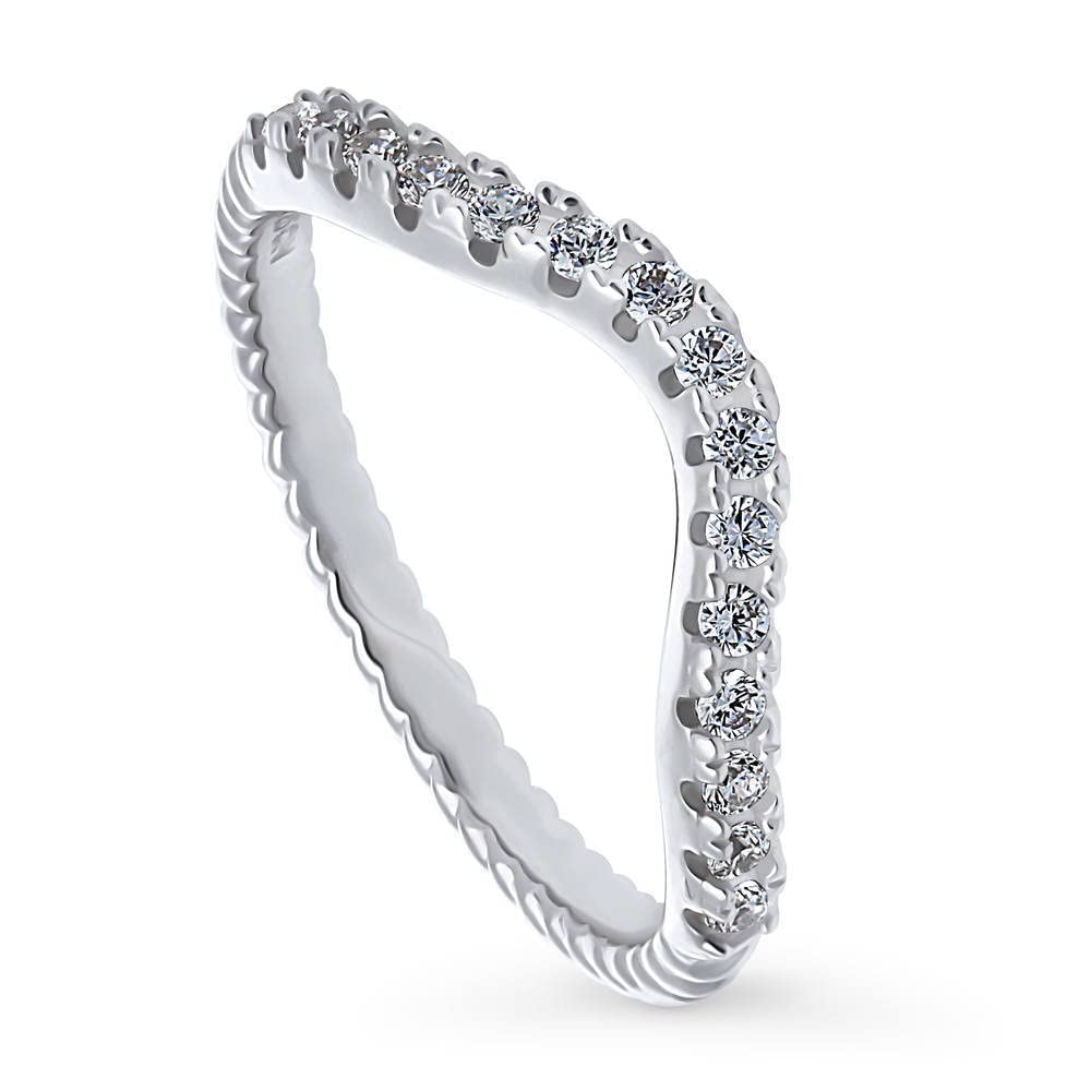 BERRICLE Sterling Silver Woven Wedding Band Set - Round Cut Cubic Zirconia CZ Wishbone Curved Half Eternity Ring for Women, Rhodium Plated Size 4-10 - Perfect for Anniversaries, Engagements & Bridal Jewelry Gifts