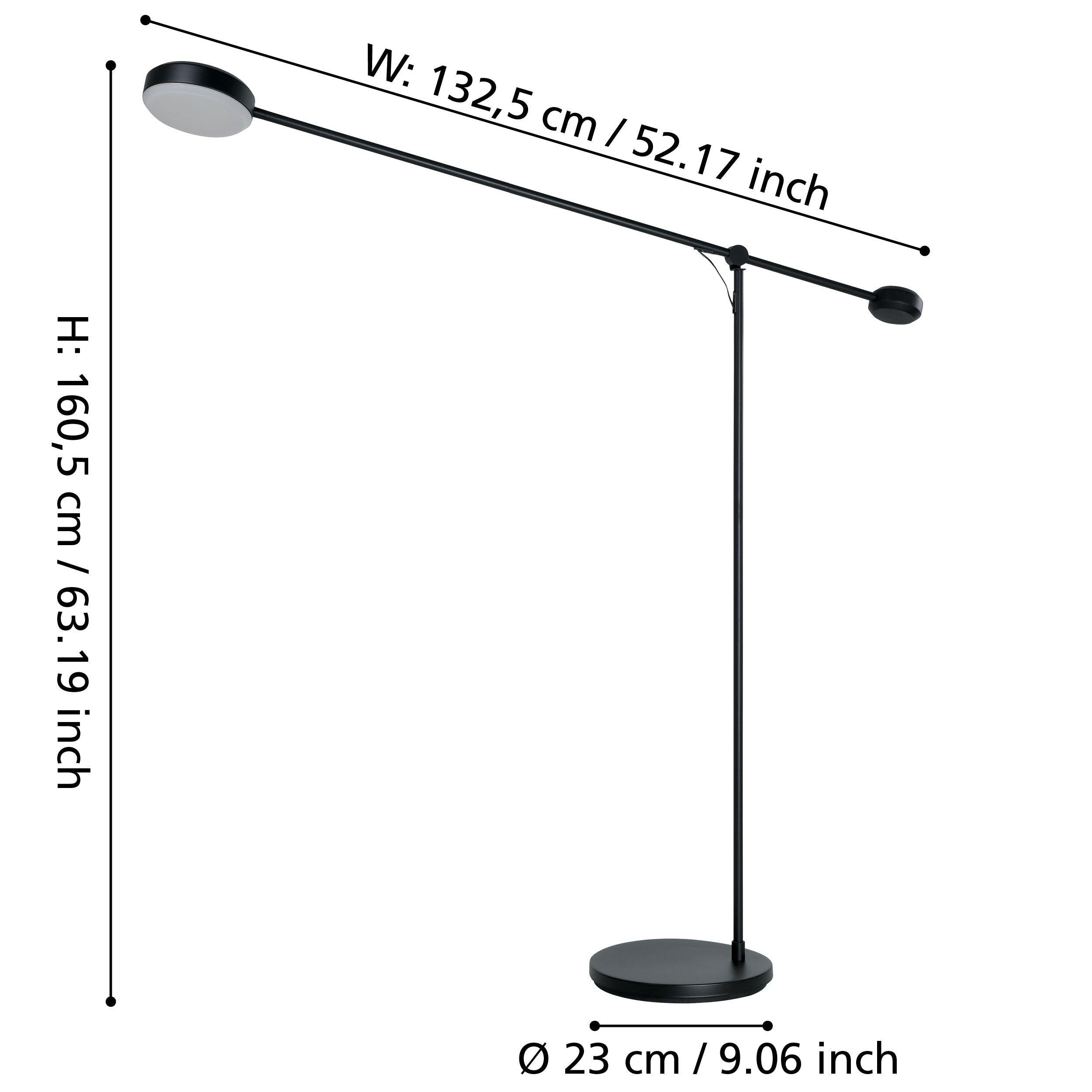 Eglo Clavellina Black LED Touch Floor Lamp with Adjustable Boom - Modern Lighting for Living Room, Bedroom, or Office