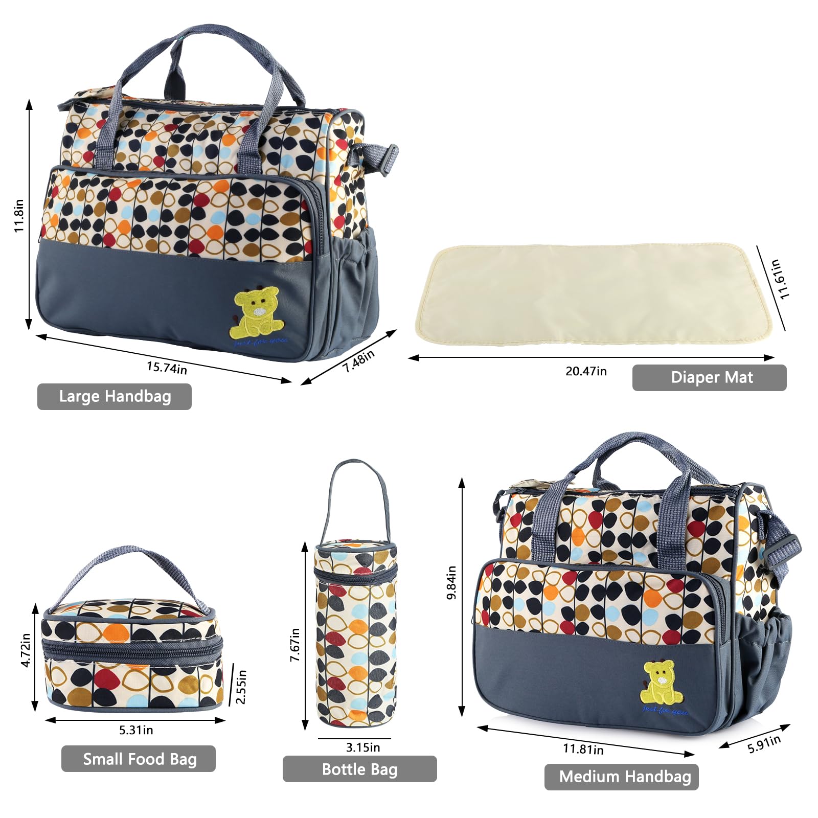 **Zorpupoa Large Diaper Bag Set for Boys & Girls - 5PCS Travel Tote with Nappy Changing Essentials - Stylish & Portable Mommy Bag for Outings, Shopping & Baby Care**