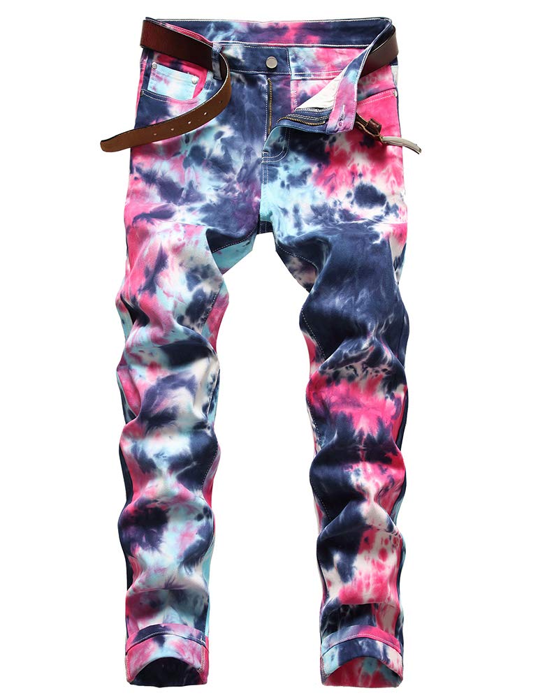 IDEALSANXUN Men's Ripped Jeans - Slim Fit Stretch Denim Pants with Pattern Design | Straight Leg Skinny Jeans for Casual Wear & Street Style Outfits