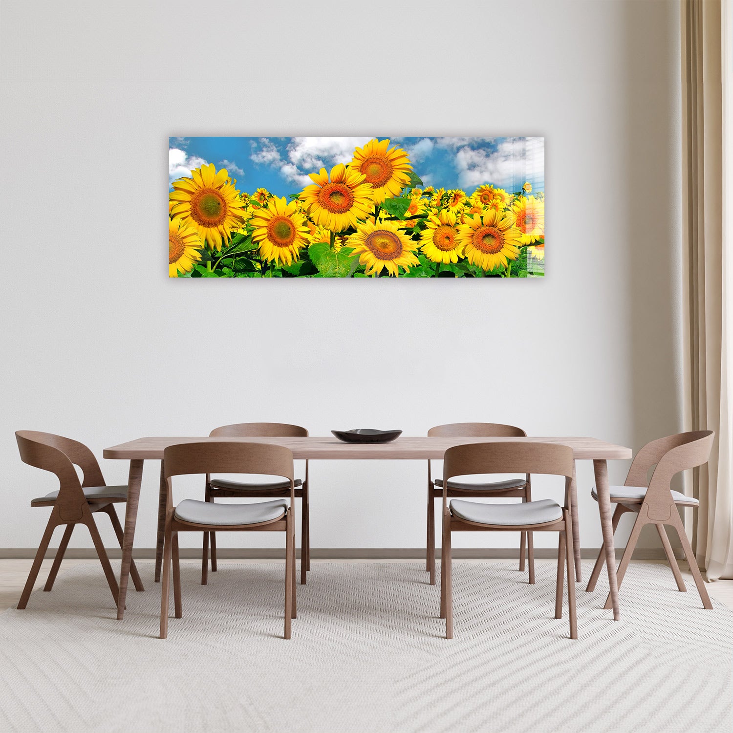 Happy Sunflowers Panoramic Wall Art - Vibrant Floral Decor for Living Room, Bedroom & Office - Perfect for Home & Office Decor