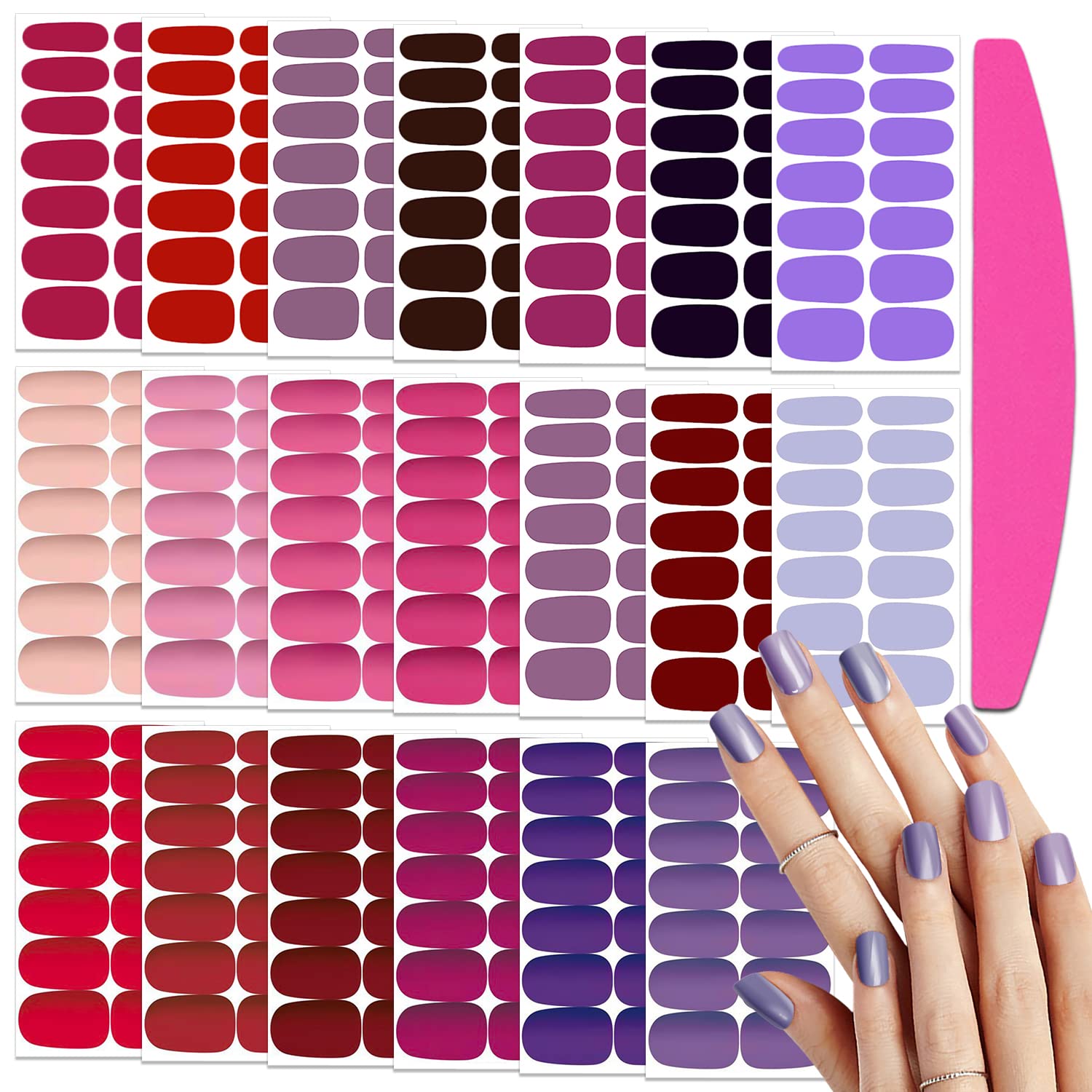 SILPECWEE 20 Sheets Solid Color Matte Nail Polish Strips - Self Adhesive Nail Stickers with Nail File | Long Lasting DIY Nail Art Wraps for Women | Perfect for Home Manicures, Parties & Gifts