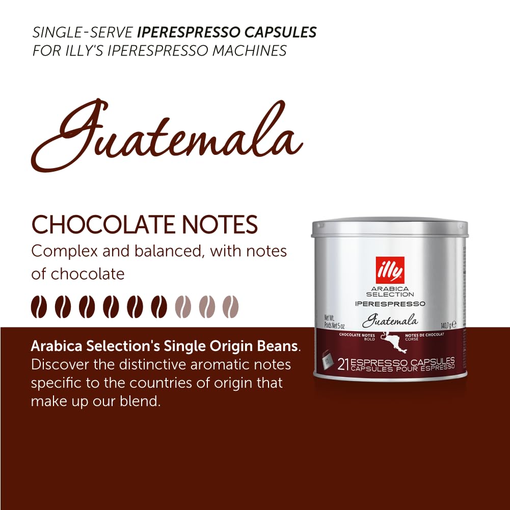 illy iperEspresso Coffee Capsules - Single-Serve Guatemala Bold Roast Pods with Chocolate Notes - Compatible with iperEspresso Machines (21 Count, 6 Pack) - Perfect for Home Brewing, Office Use & Coffee Gift Ideas