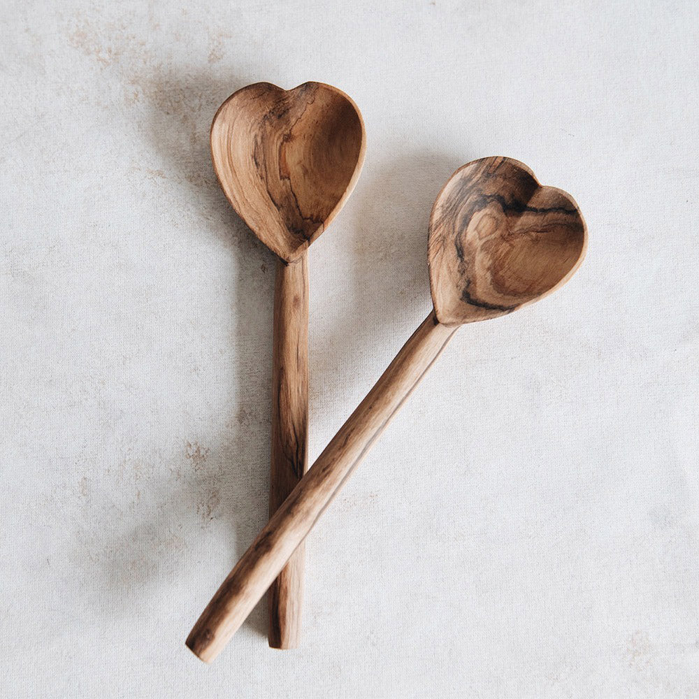 Handcrafted Wild Olive Wood Heart Spoon - Eco-Friendly Kitchen Utensil for Cooking, Baking & Serving - Perfect for Romantic Dinners, Wedding Gifts & Home Decor