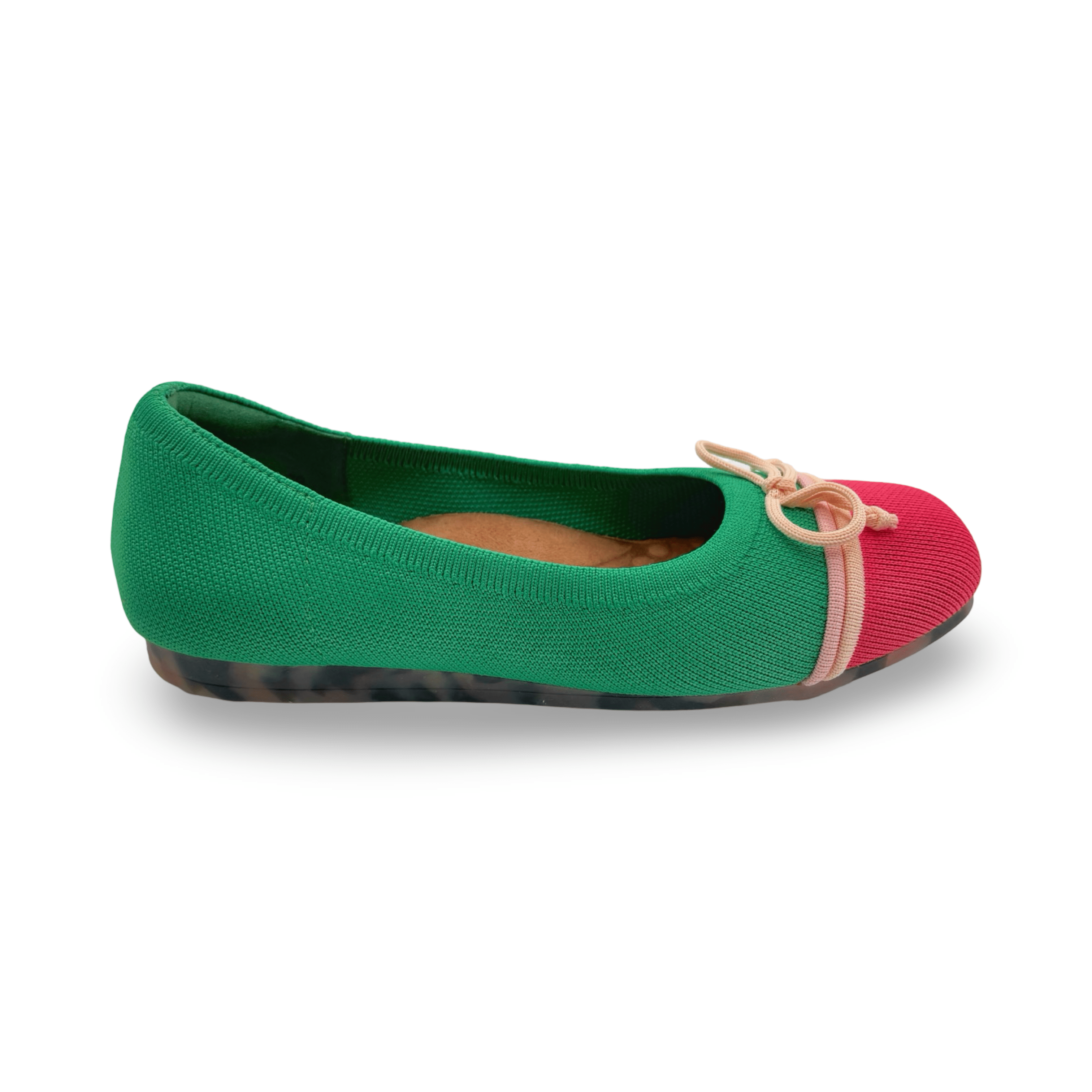 Noelle Green and Pink Knit Fabric Flat Shoes - Comfortable Women's Casual Loafers for Home, Office & Travel