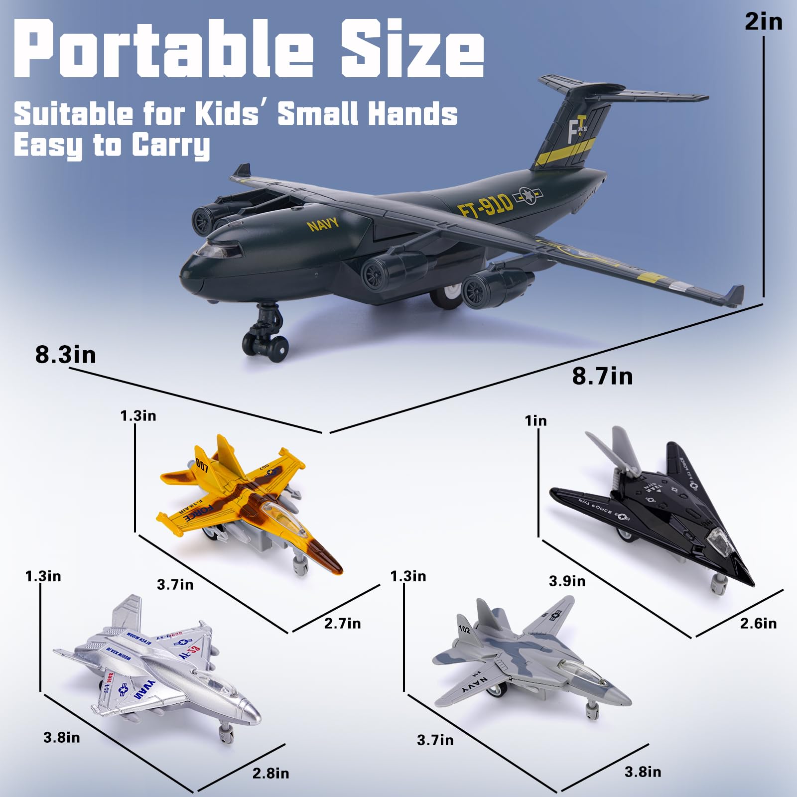 5-Pack Military Fighter Jet Toy Set with Lights & Sounds - Die-Cast Metal Pull Back Airplane Toys for Kids Ages 3+, Perfect for Pretend Play, Birthday Gifts & STEM Learning (Army, Navy, Air Force Models)
