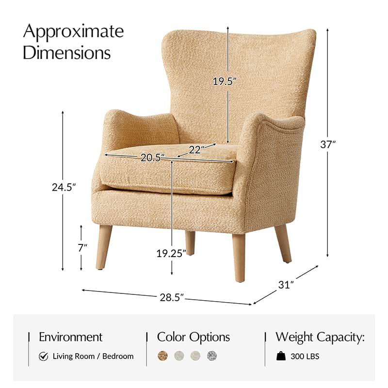 Dorothy Upholstered Armchair with Solid Rubber Wood Frame & Sturdy Legs - Perfect for Living Room, Bedroom, or Home Office Seating