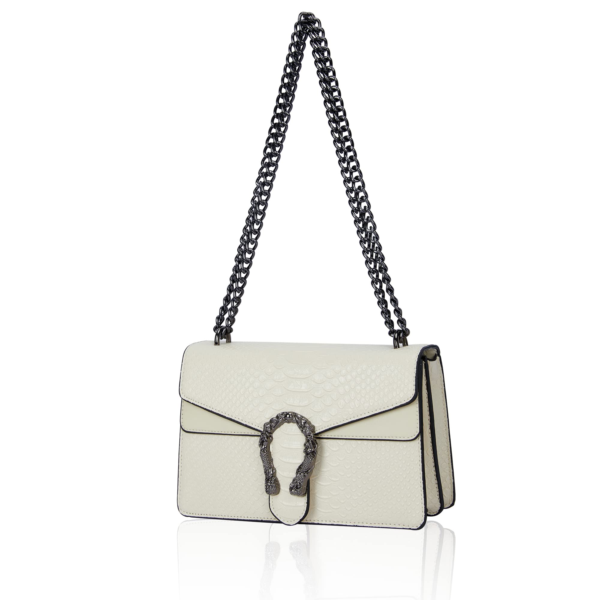 Aiqudou Women's Crossbody Bag & Satchel Purse - Fashionable Snake Print Chain Shoulder Bag, Luxury PU Leather Handbag for Daily Use, Work, Travel & Evening Out