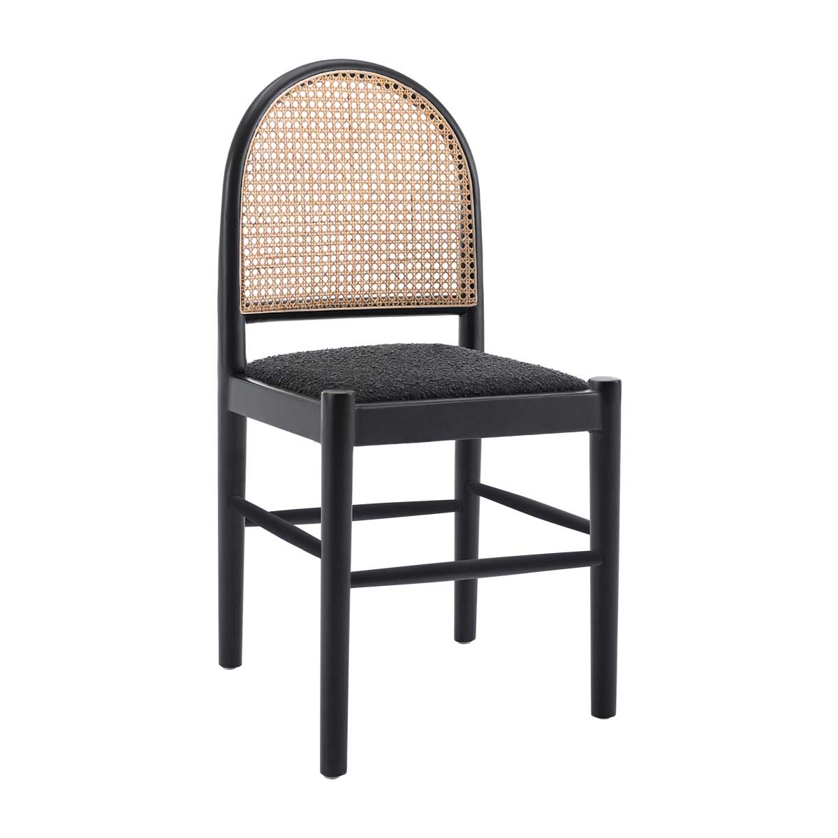 Capri Rattan Boucle Arch Dining Chair - Modern Woven Rattan Accent Chair for Kitchen, Dining Room, or Patio - Comfortable & Stylish Seating for Indoor and Outdoor Use
