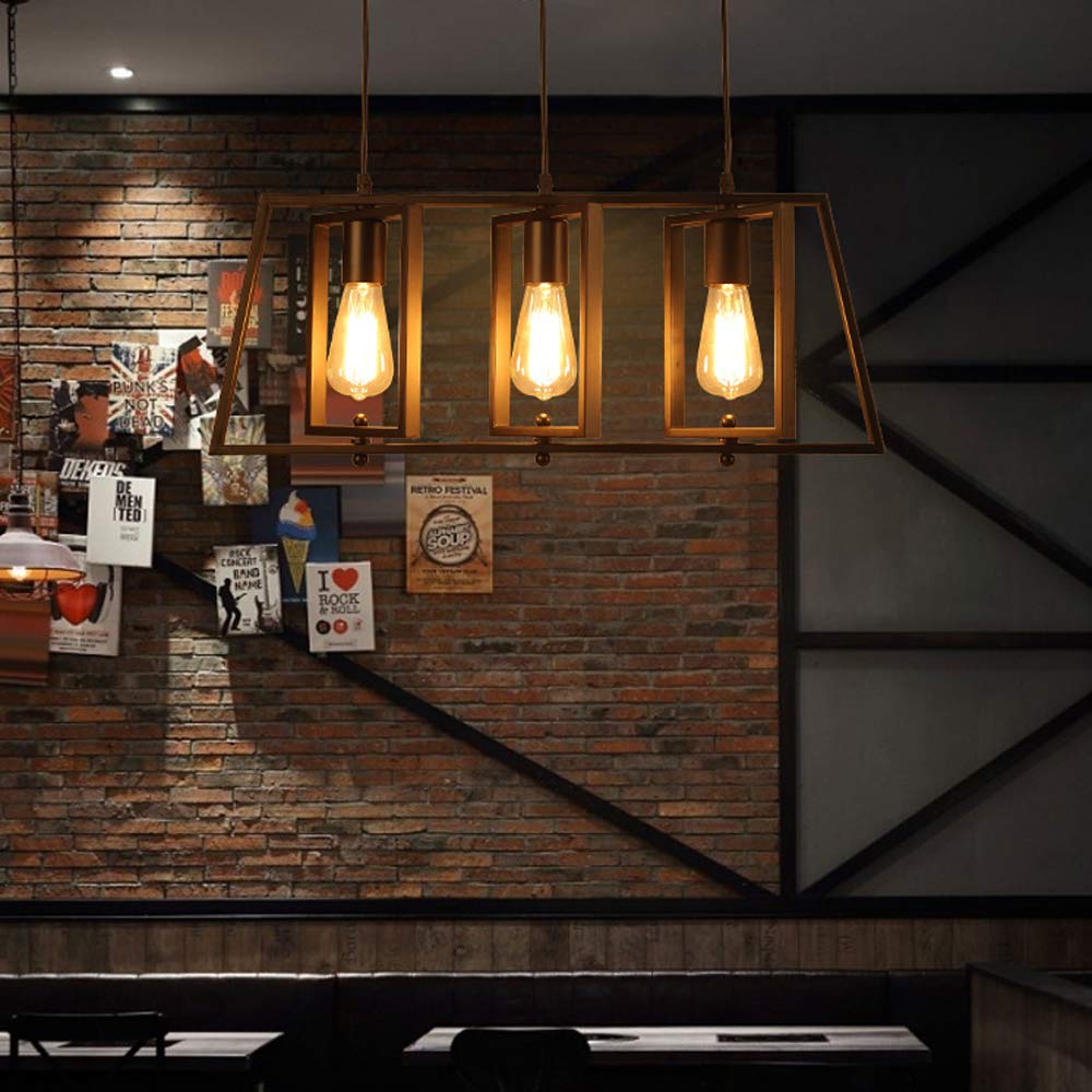 LITFAD Black Trapezoid Kitchen Island Chandelier - 3-Light Industrial Pendant Lighting, Modern Ceiling Hanging Fixture for Dining Table, Living Room & Restaurant | Perfect for Farmhouse, Loft & Industrial Decor
