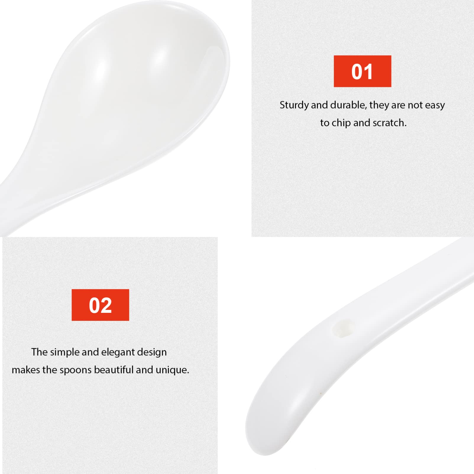 6-Piece Hemoton Ceramic Spoon Set - Durable Soup & Rice Spoons, Kitchen Utensils for Home Cooking, Serving & Dining - Perfect for Everyday Meals, Restaurants & Dinner Parties (White)