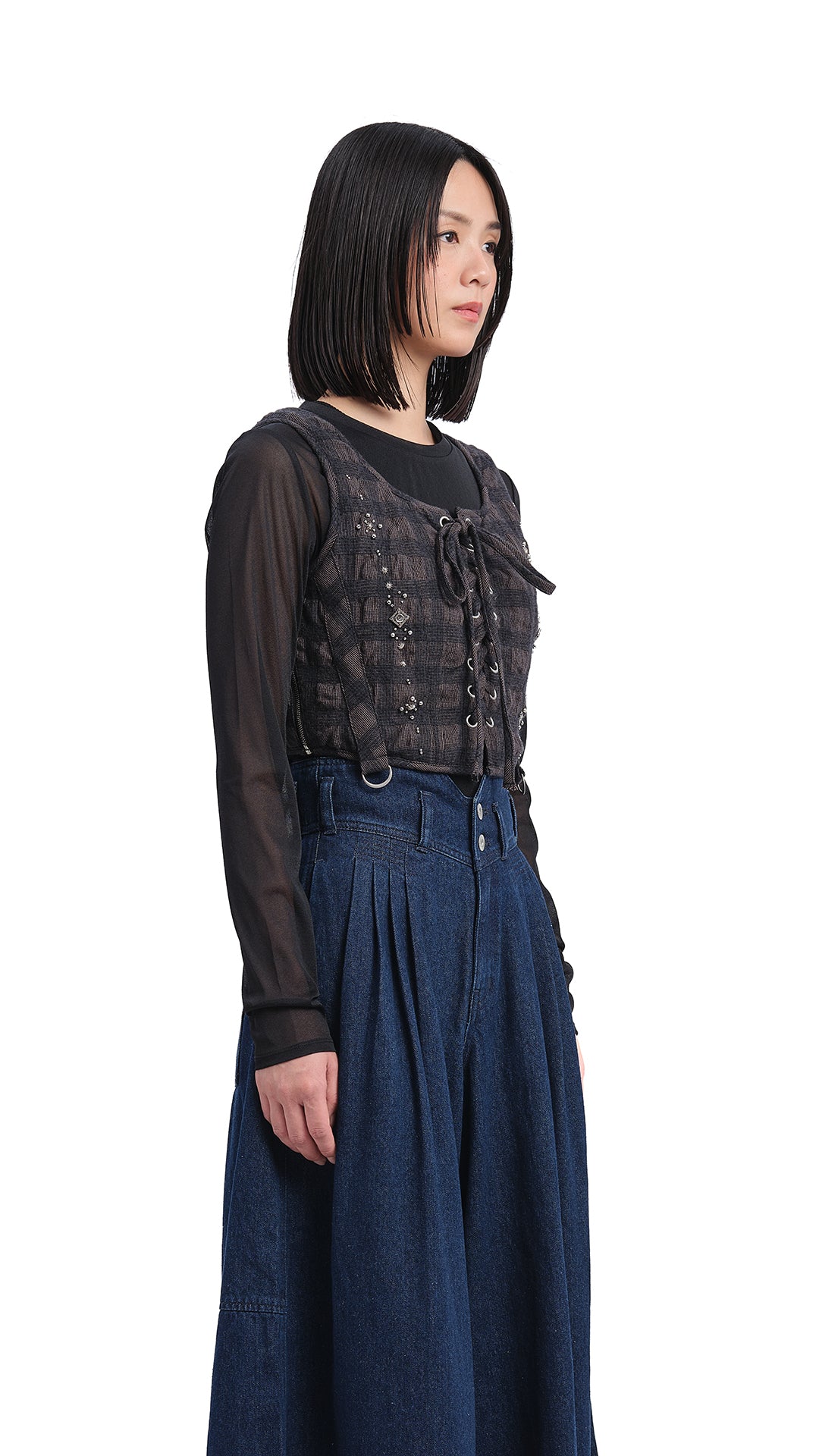 Checker Studs Corset - Stylish Gothic Punk Fashion Corset Top for Women | Perfect for Halloween, Cosplay, and Night Out