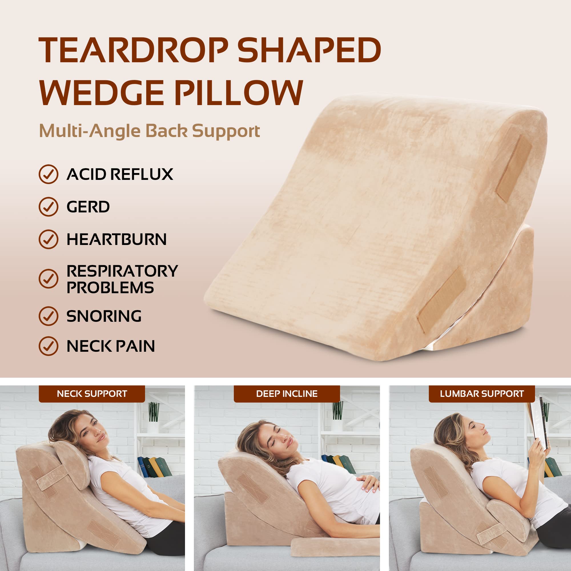 AllSett Health 4-Piece Orthopedic Bed Wedge Pillow Set with Memory Foam - Adjustable Multi-Angle Support for Back, Neck, Shoulder & Leg Pain Relief - Machine Washable Cover - Perfect for Sleeping, Reading, and Post-Surgery Recovery