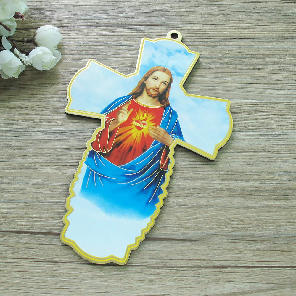 12 Pcs Sacred Heart Jesus Wood Wall Cross - Religious Home Decor for Baptism, Christening, First Communion & Anniversary Gifts - Perfect for Church, Bedroom & Prayer Room Decor