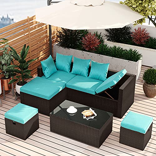 Brown Wicker+ Blue Cushion
