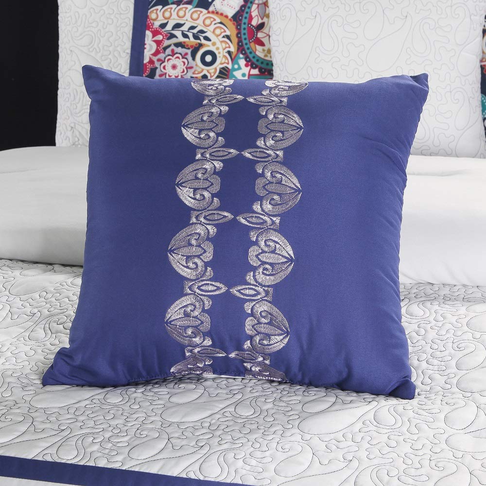 WPM WORLD PRODUCTS MART 7-Piece Paisley Print Comforter Set - Purple & White Queen Size Bedding Set | Includes Comforter, Sheets & Pillowcases | Soft Microfiber Bed in a Bag for Modern Bedrooms & Guest Rooms