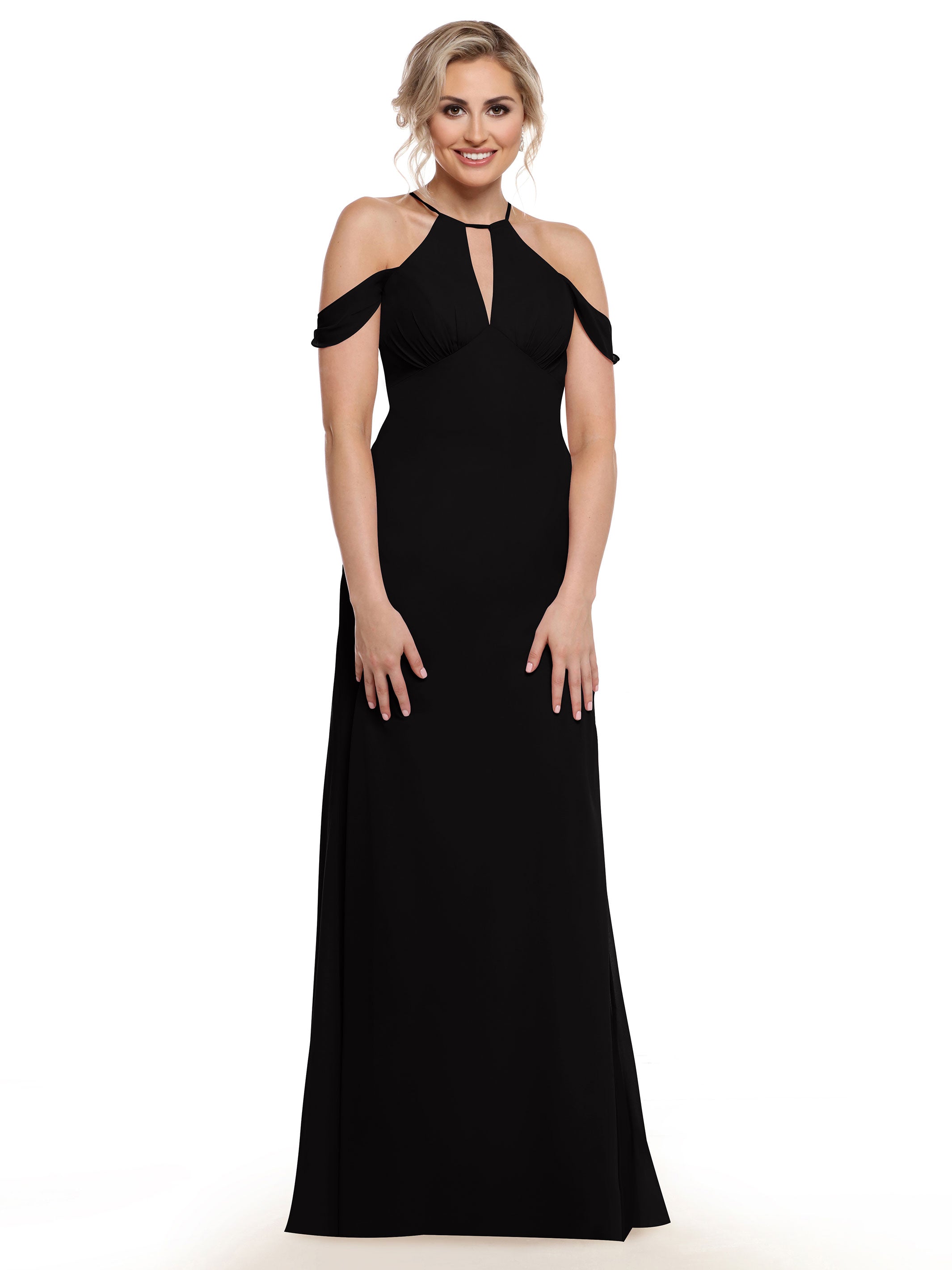 Elegant Off-the-Shoulder Chiffon Bridesmaid Dress with Halter Neckline - Perfect for Weddings, Formal Events & Special Occasions