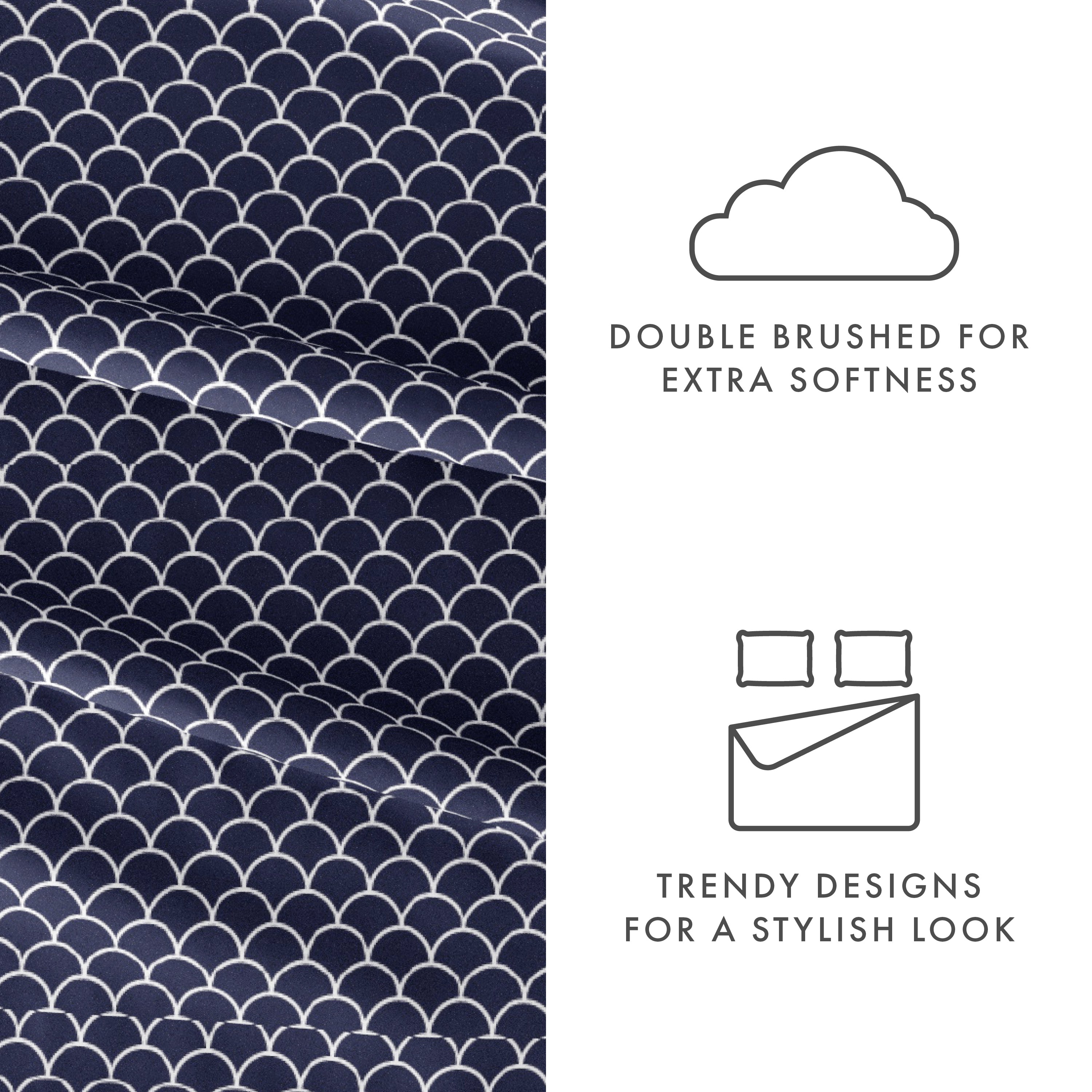 Premium Scallops Pattern 4-Piece Sheet Set - Soft Bedding Collection for Queen/King Size Beds - Perfect for Coastal, Nautical or Beach-Themed Bedrooms