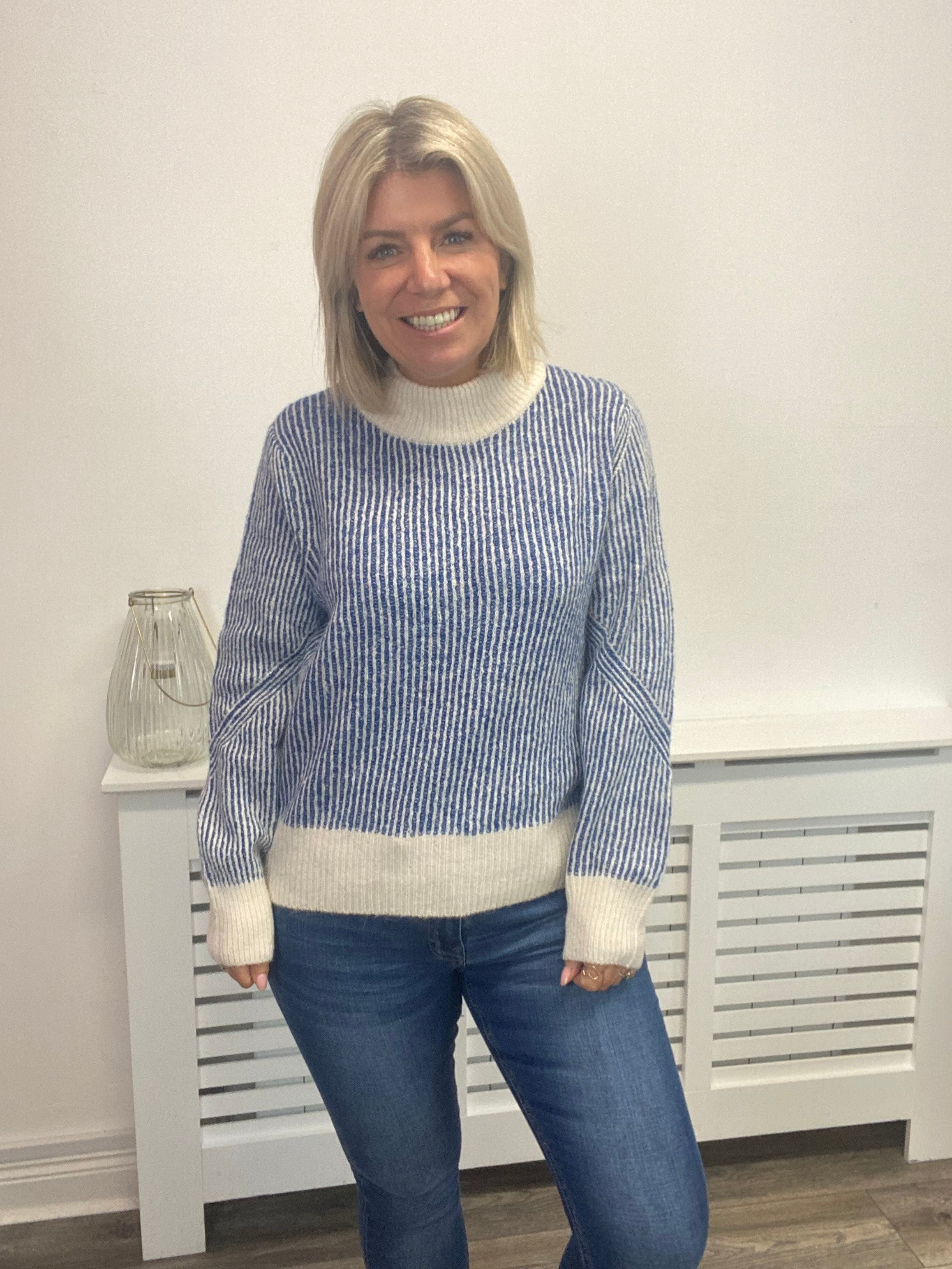 CARA STRIPE JUMPER Sweater Women's True Blue Knit Pullover - Perfect for Casual Outings, Office Wear & Cozy Fall Fashion