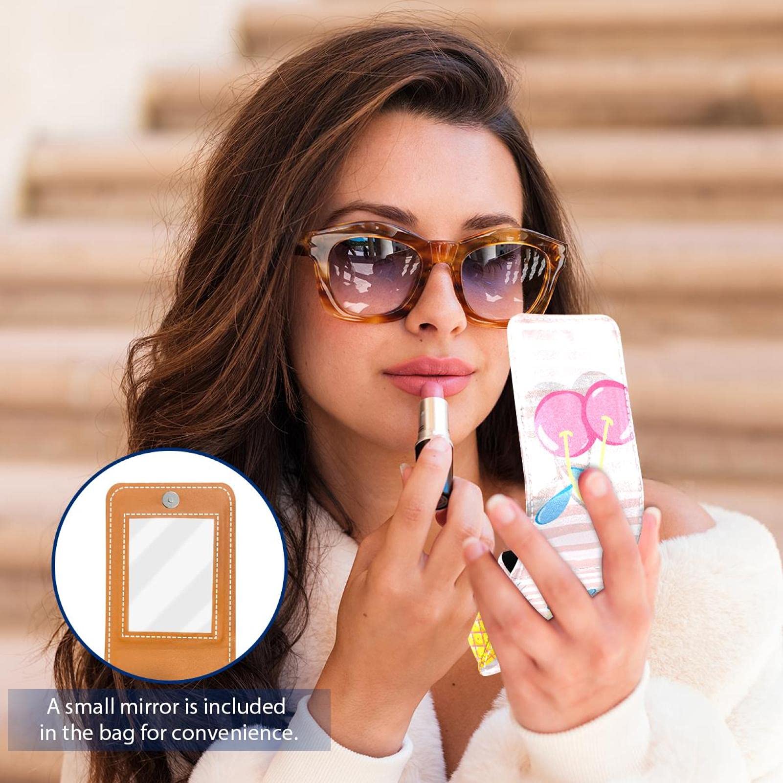 Portable Lipstick Organizer with Mirror - Holds 3 Lipsticks for Travel & Daily Use