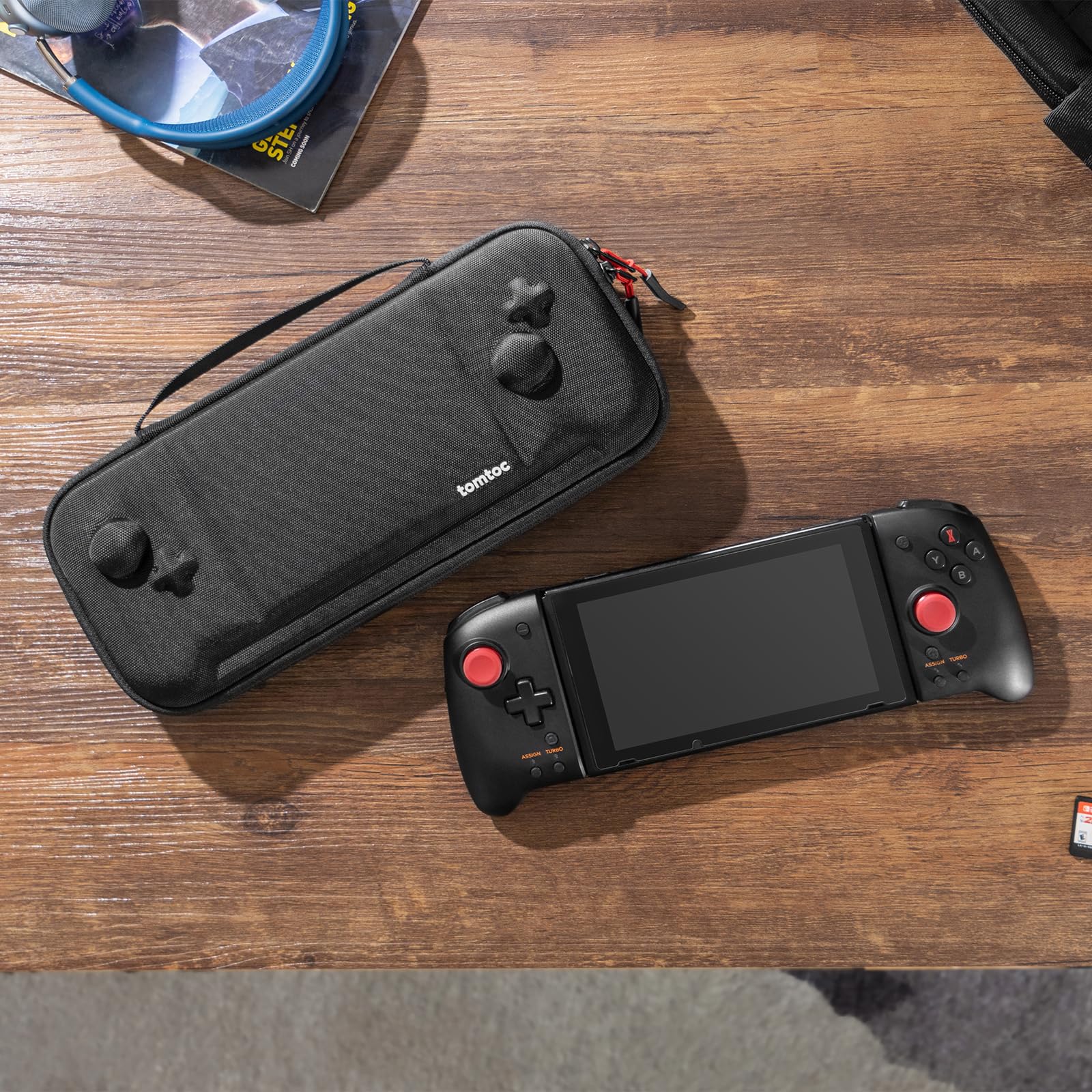 tomtoc Hard Shell Protective Travel Case for Nintendo Switch Split Pad Pro & Binbok Joy Pad Controllers - Shockproof Lightweight Carrying Bag with 30 Game Cartridge Slots | Perfect for Gaming On-The-Go & Travel Protection