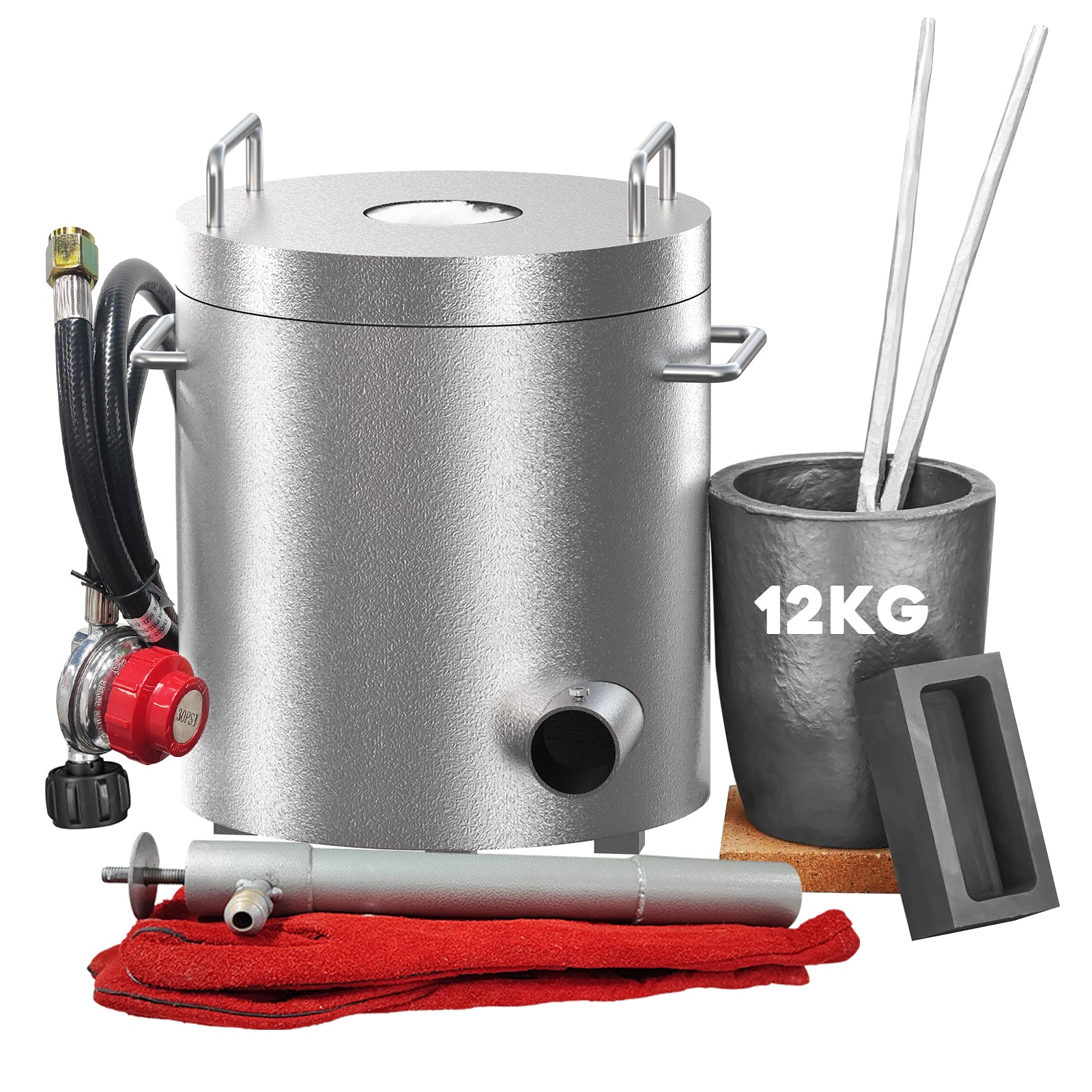 GARVEE 12KG (26Lbs) Propane Melting Furnace Kit - 2370°F High Temperature Metal Foundry with Crucible & Tongs - Perfect for Melting Gold, Silver, Copper & Aluminum - Ideal for Beginners & DIY Jewelry Making, Metal Casting & Small Foundry Projects