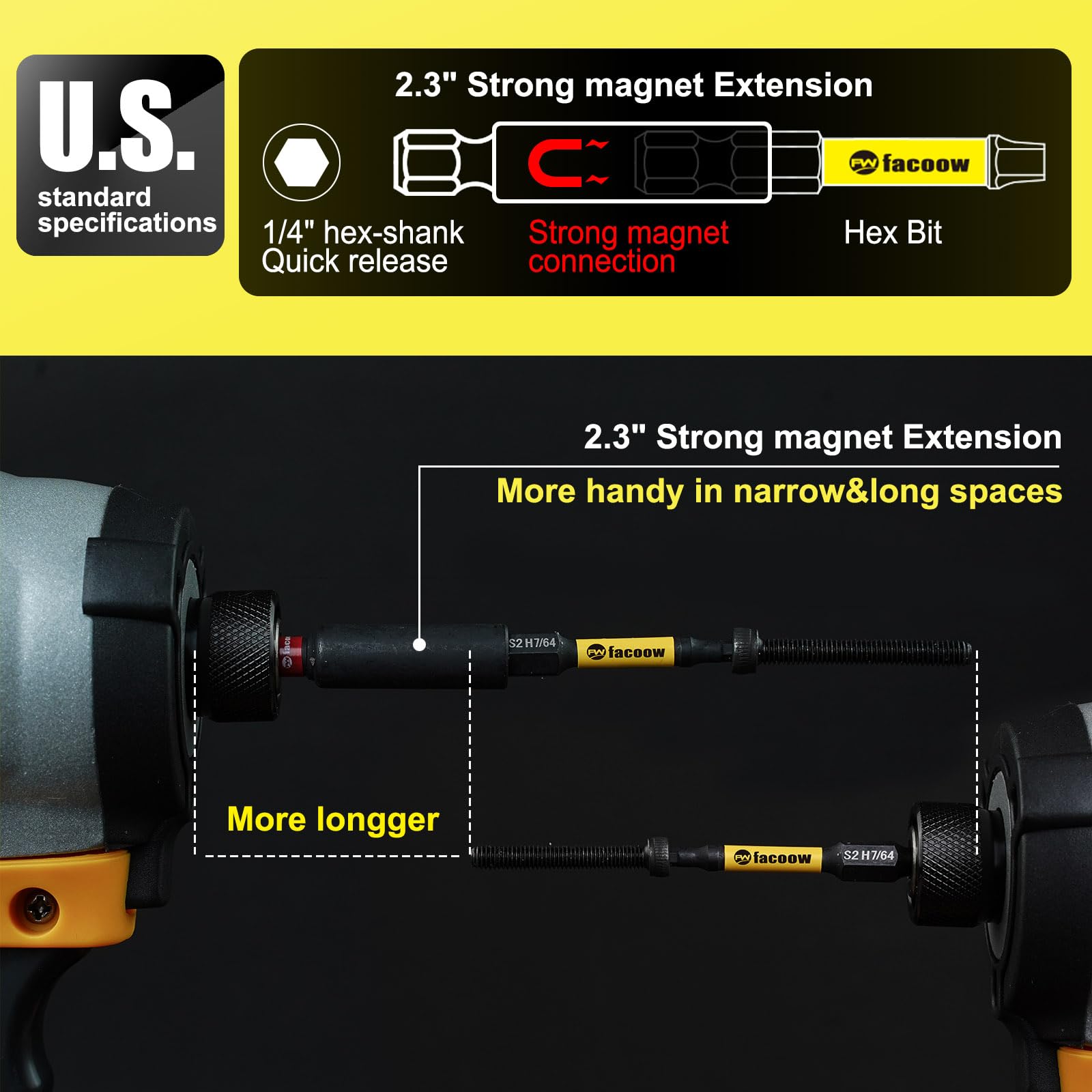 Premium Hex Bit Set - S2 Alloy Steel Magnetic Allen Wrench Drill Bits with 1/4