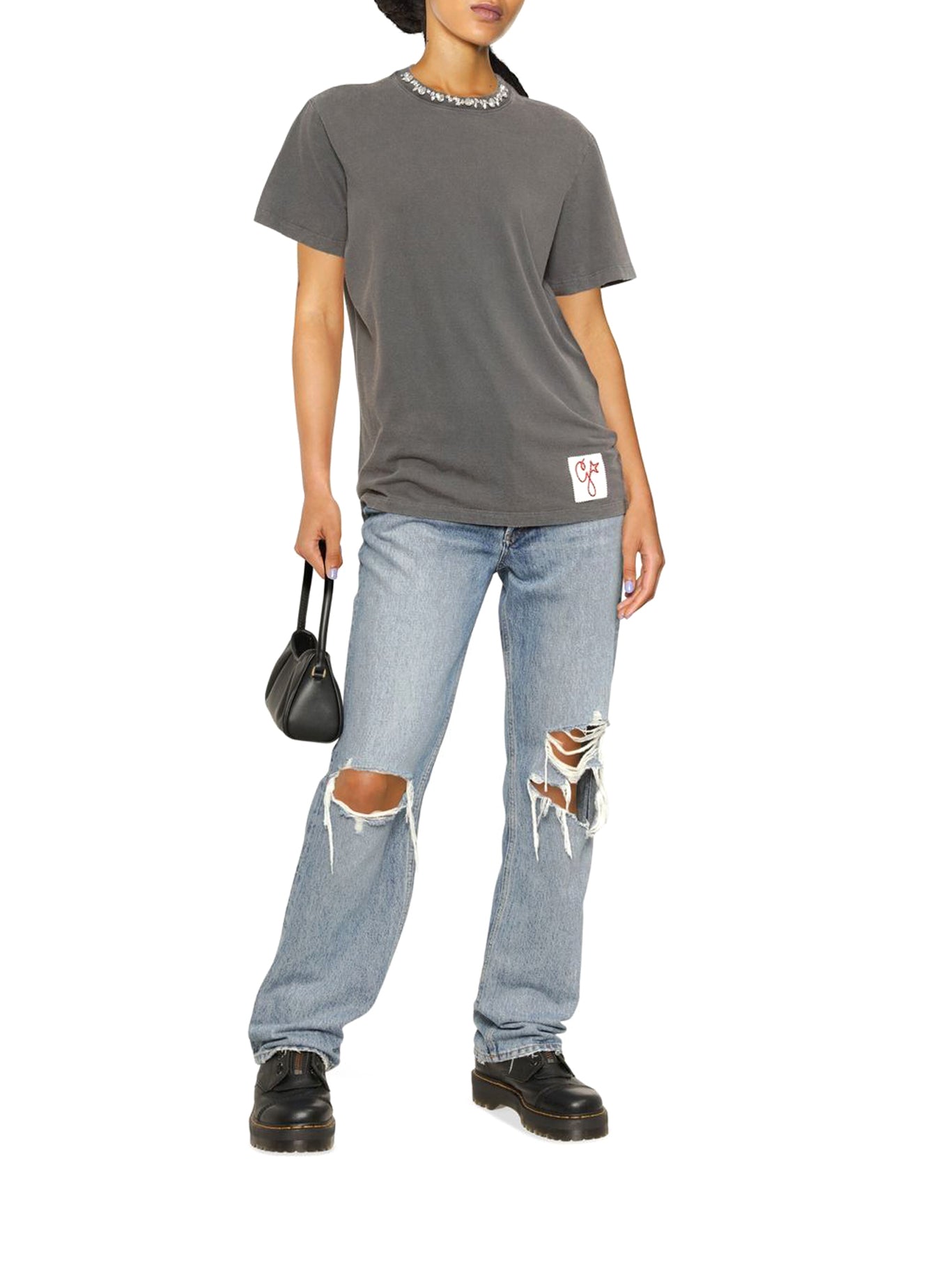 Crystal Embellished T-Shirt for Women - Elegant Rhinestone Bling Tee for Casual Wear & Party Outfits