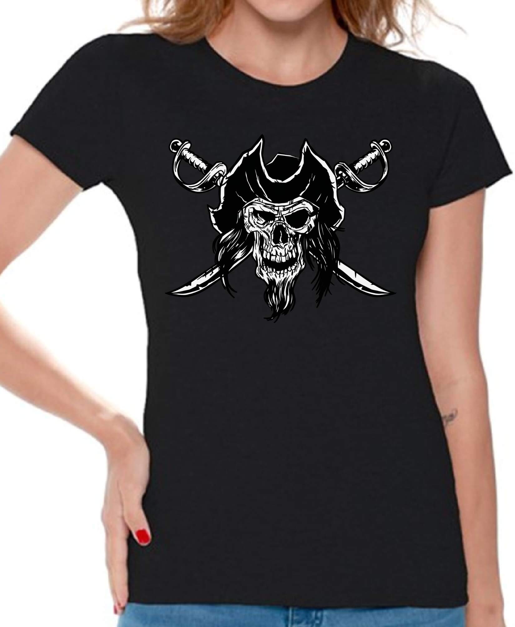 Skull T-Shirt for Women | Jolly Roger Graphic Tee | Punk Rock & Gothic Fashion | Perfect for Concerts, Halloween & Casual Wear