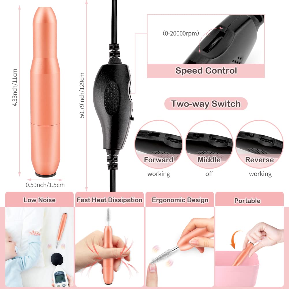 Professional Electric Nail Drill Set - USB Portable Nail Filer Machine with 6 Drill Bits & Sanding Bands | Manicure Pedicure Kit for Acrylic, Gel & Polygel Nails | Perfect for Home Salon & Nail Art Enthusiasts